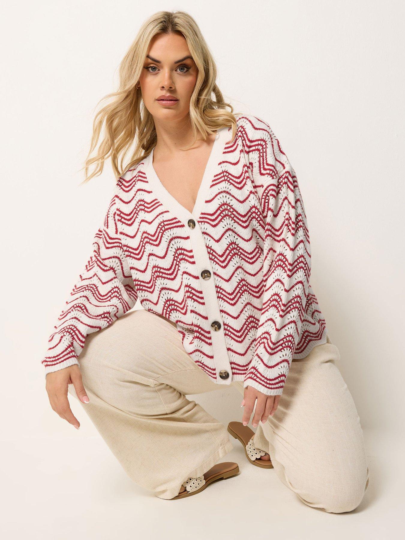 Image 1 of 5 of Yours Curve Wave Pointelle Cardigan - Red