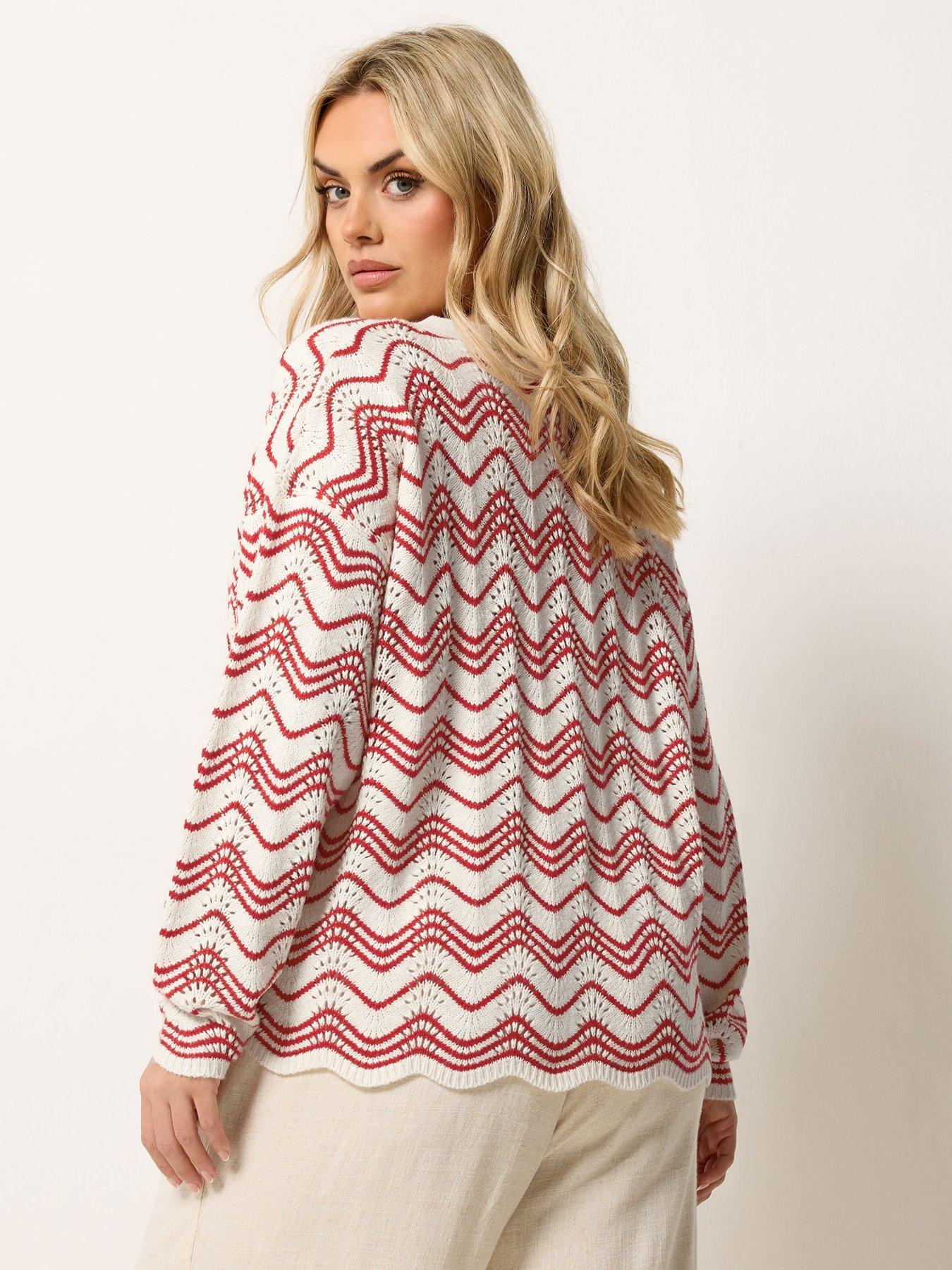 Image 2 of 5 of Yours Curve Wave Pointelle Cardigan - Red