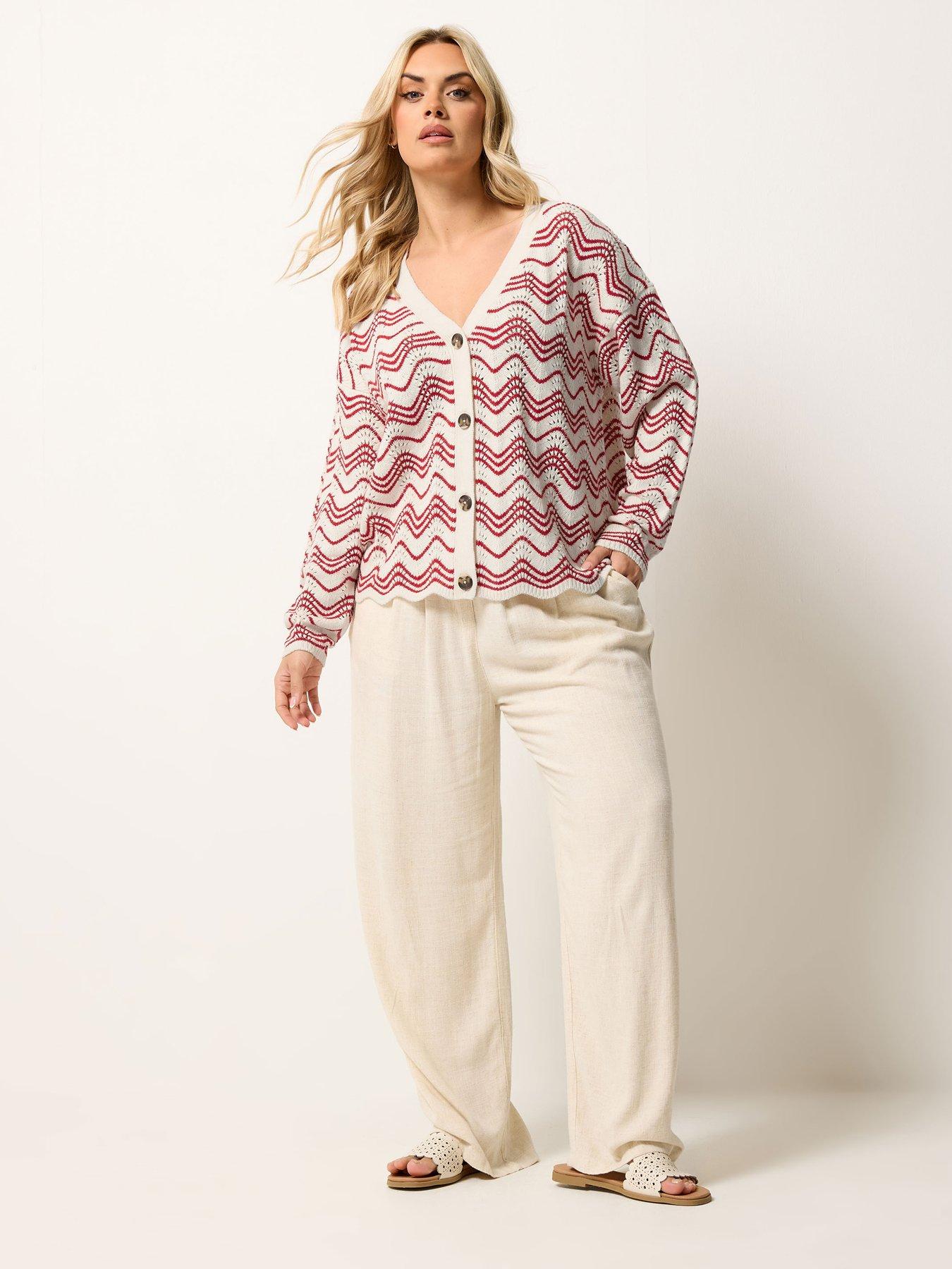 Image 3 of 5 of Yours Curve Wave Pointelle Cardigan - Red