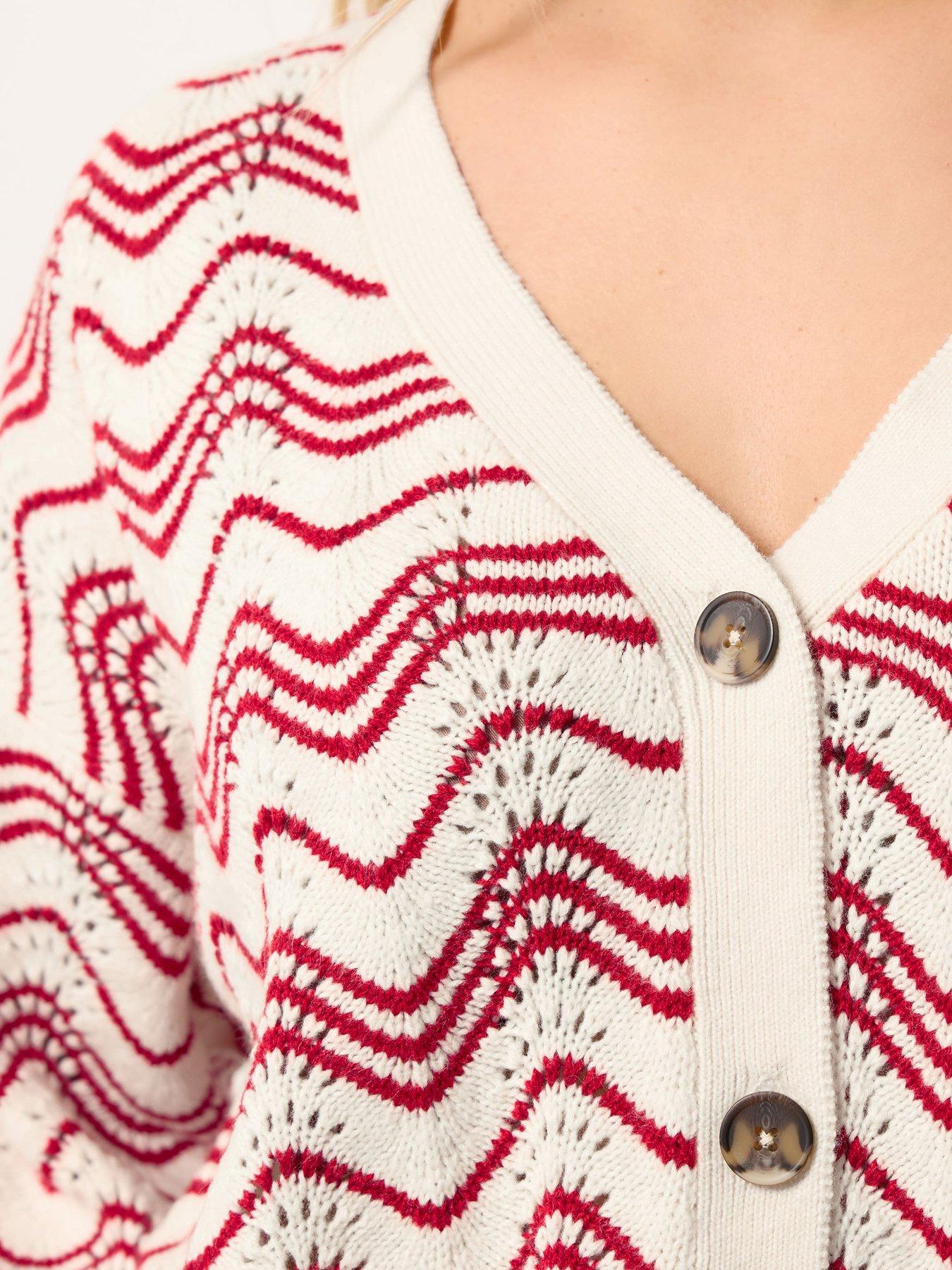 Image 4 of 5 of Yours Curve Wave Pointelle Cardigan - Red