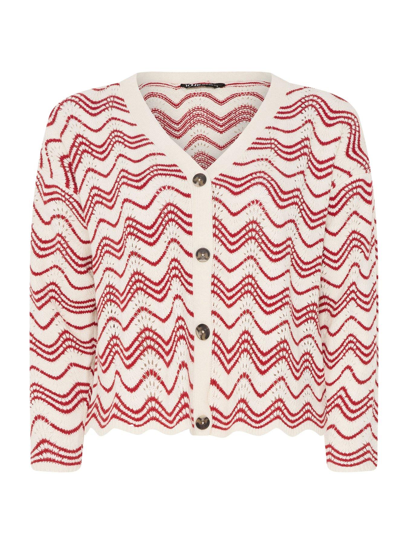 Image 5 of 5 of Yours Curve Wave Pointelle Cardigan - Red