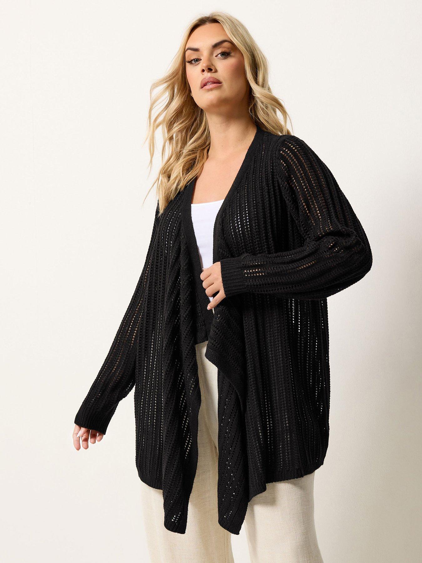 Yours Curve Longline Waterfall Cardigan - Black