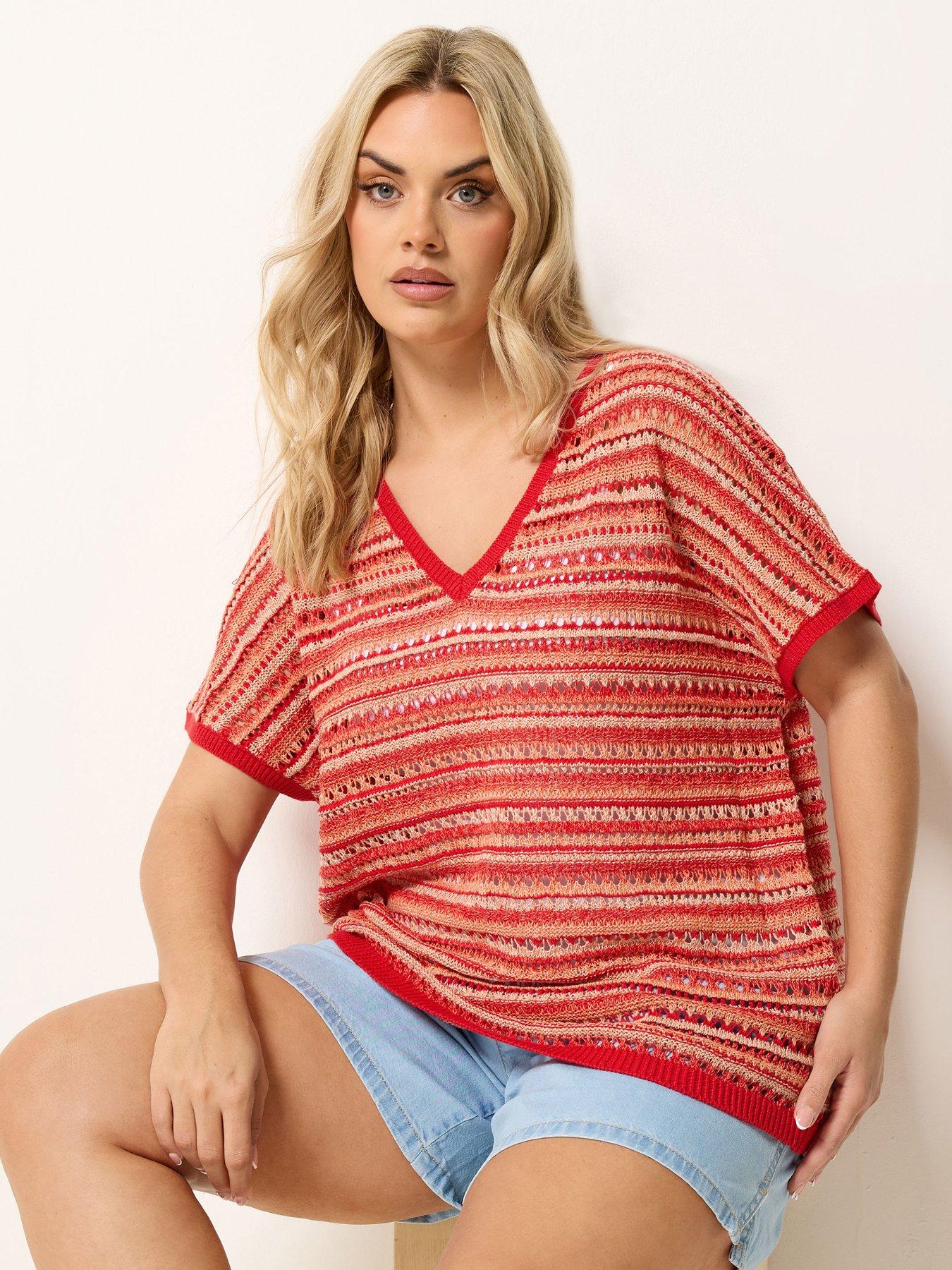Image 1 of 5 of Yours Curve Boxy Striped Cover Up - Red
