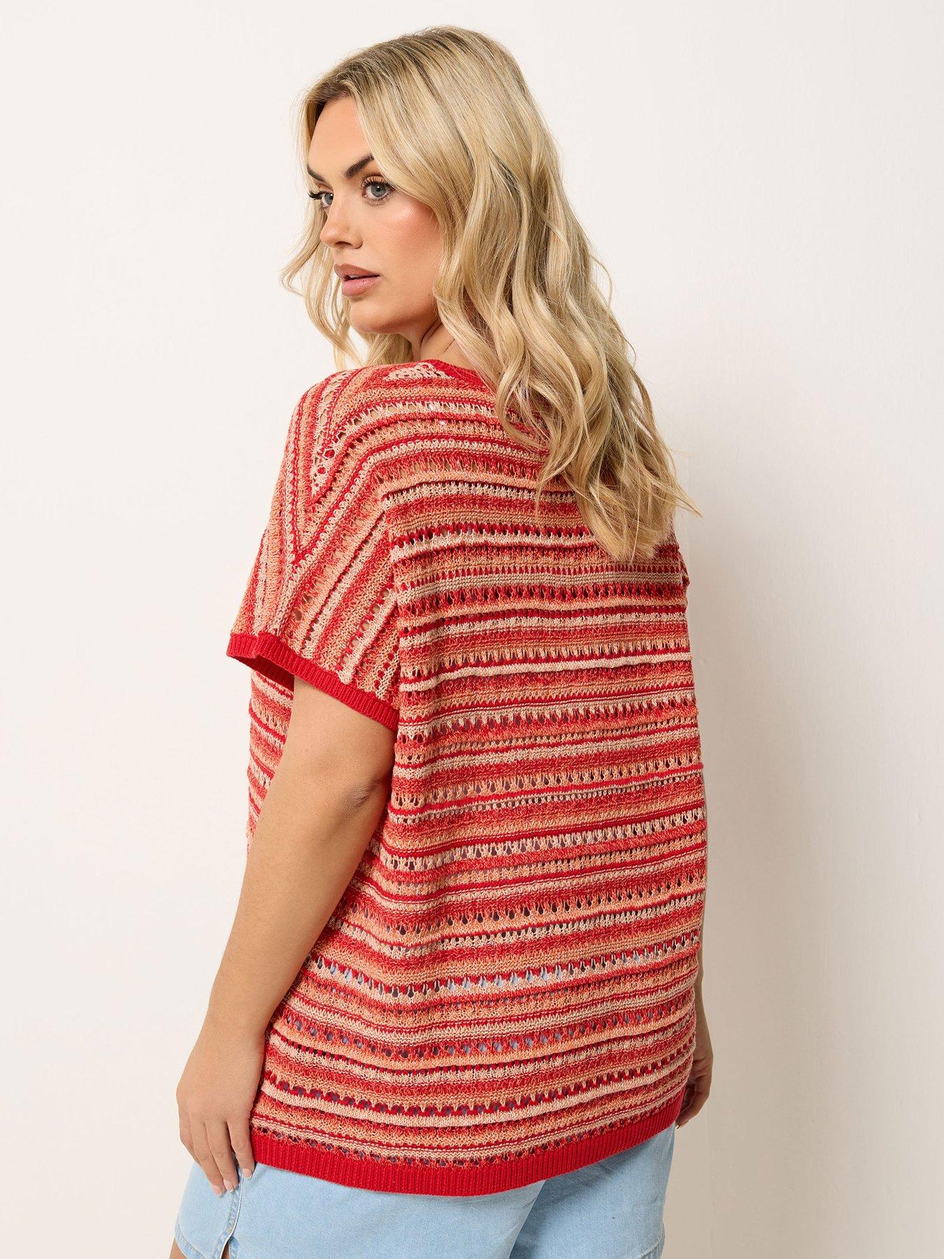 Image 2 of 5 of Yours Curve Boxy Striped Cover Up - Red