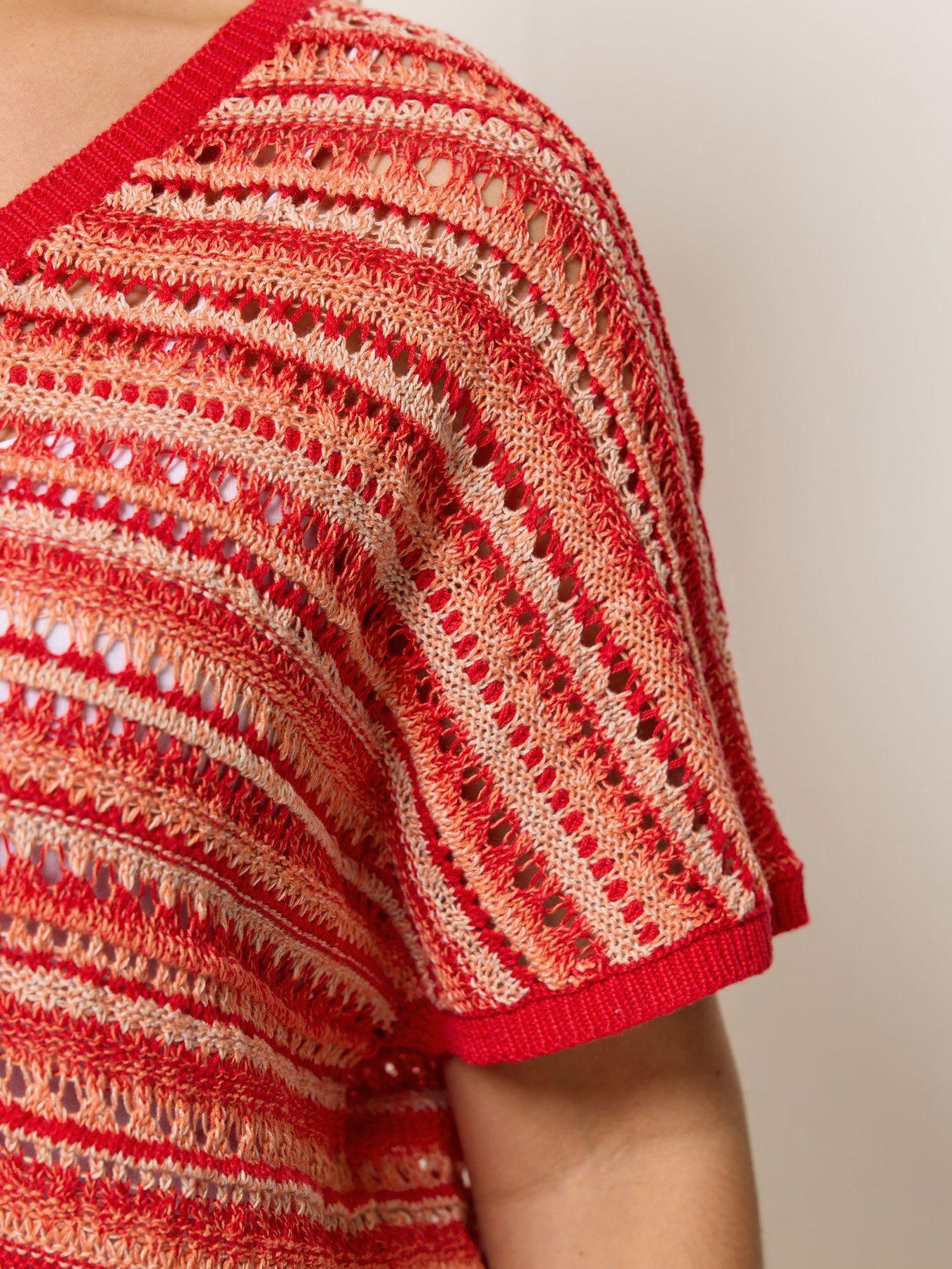Image 4 of 5 of Yours Curve Boxy Striped Cover Up - Red
