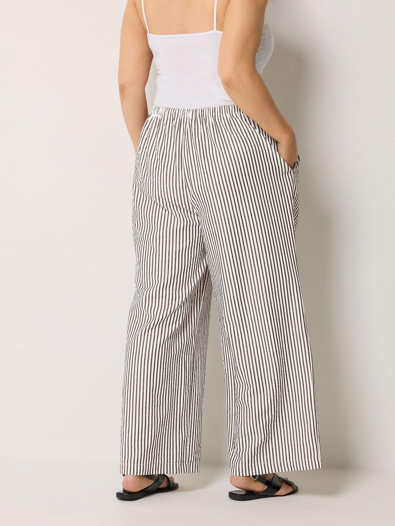 Image 2 of 4 of Yours Curve Crinkle Stripe Trousers - Cream