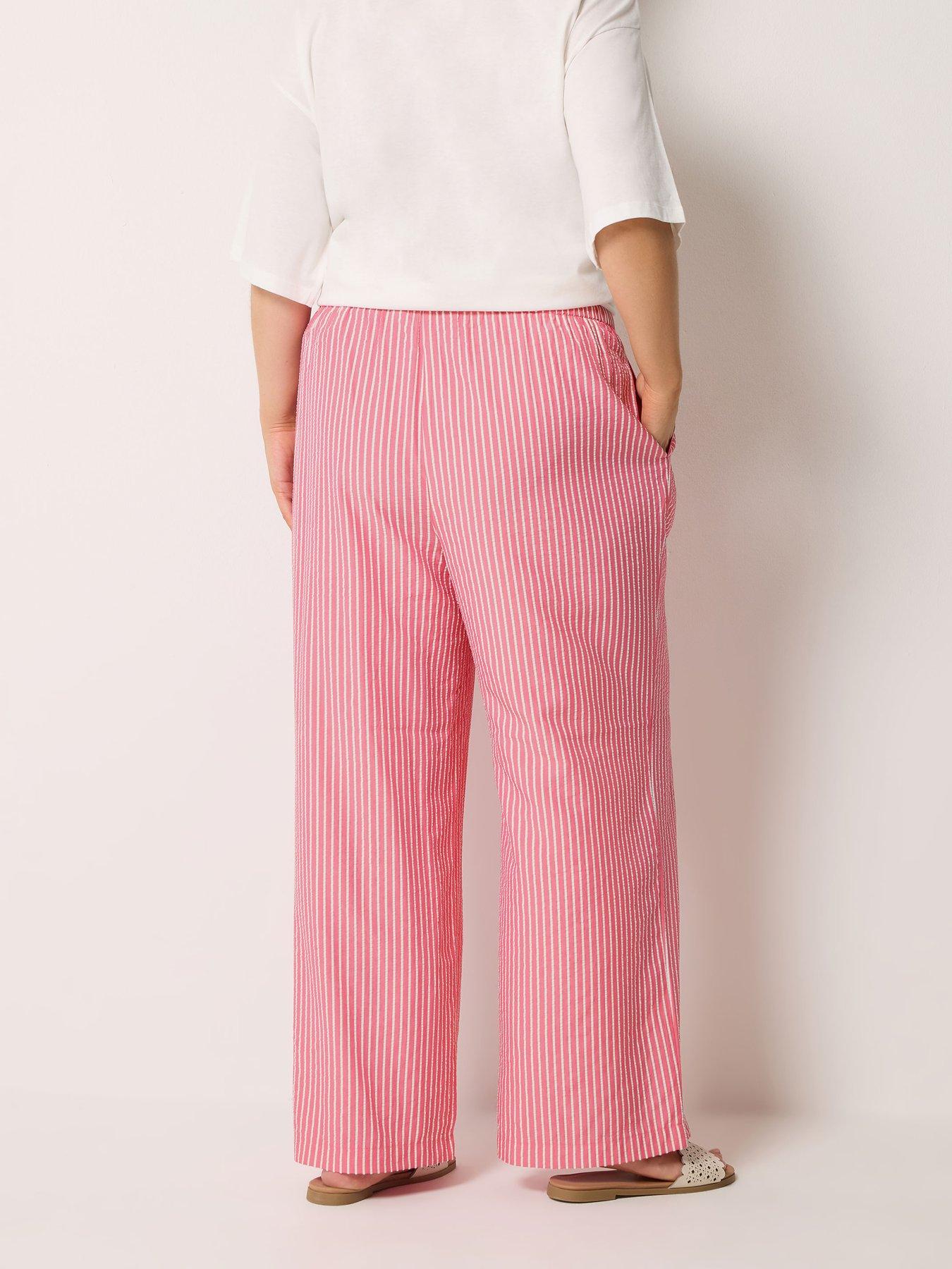 Image 2 of 5 of Yours Curve Crinkle Stripe Trousers - Pink