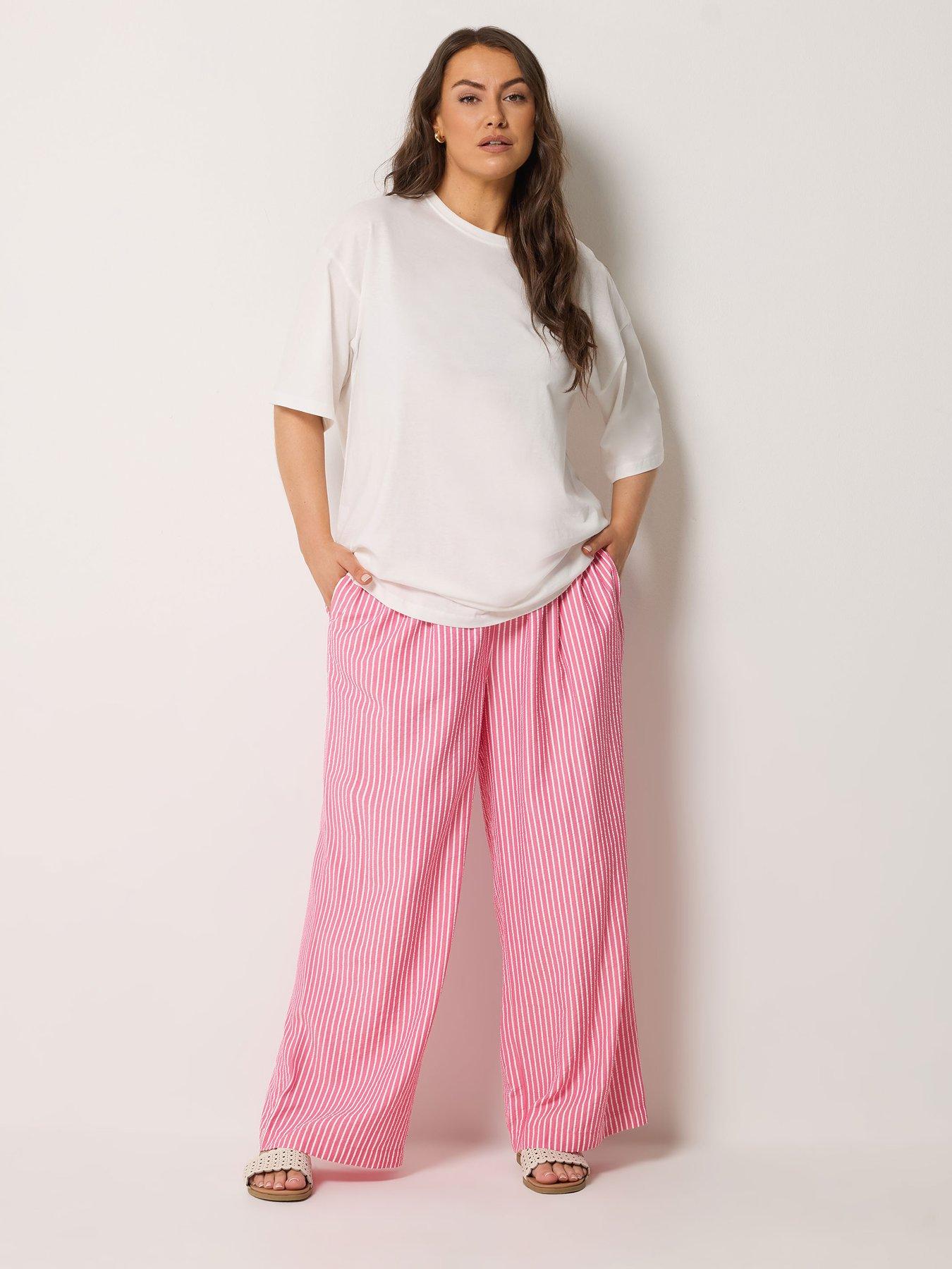 Image 3 of 5 of Yours Curve Crinkle Stripe Trousers - Pink