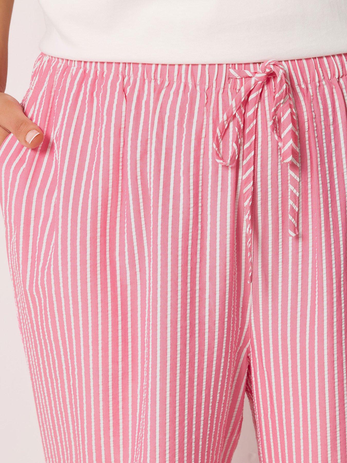 Image 4 of 5 of Yours Curve Crinkle Stripe Trousers - Pink