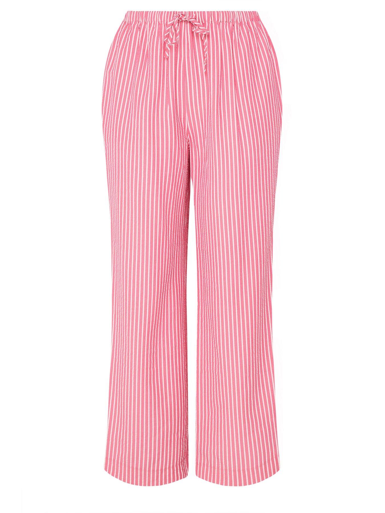 Image 5 of 5 of Yours Curve Crinkle Stripe Trousers - Pink