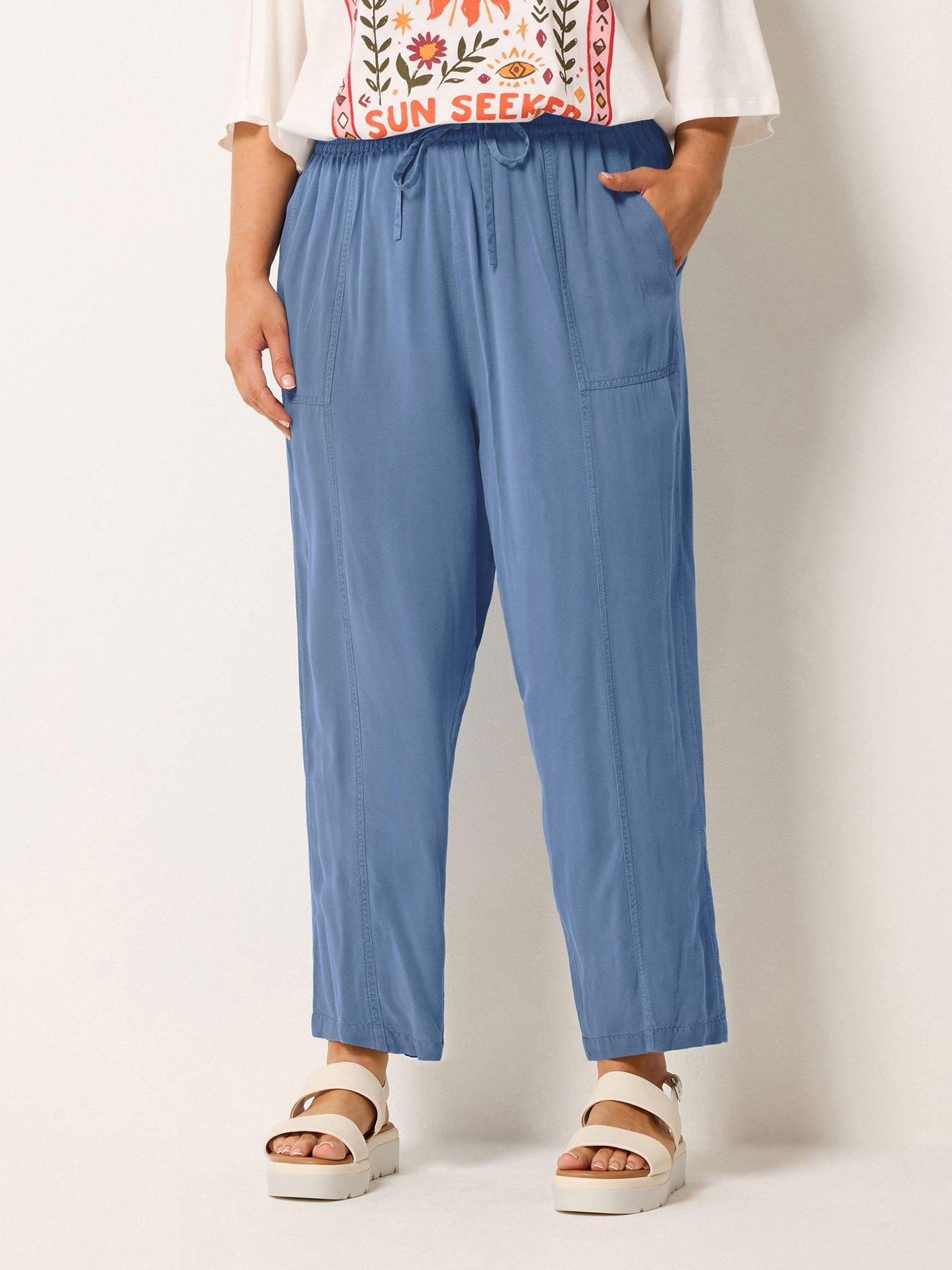 Image 1 of 5 of Yours Curve Chambray Barrel Trousers - Blue