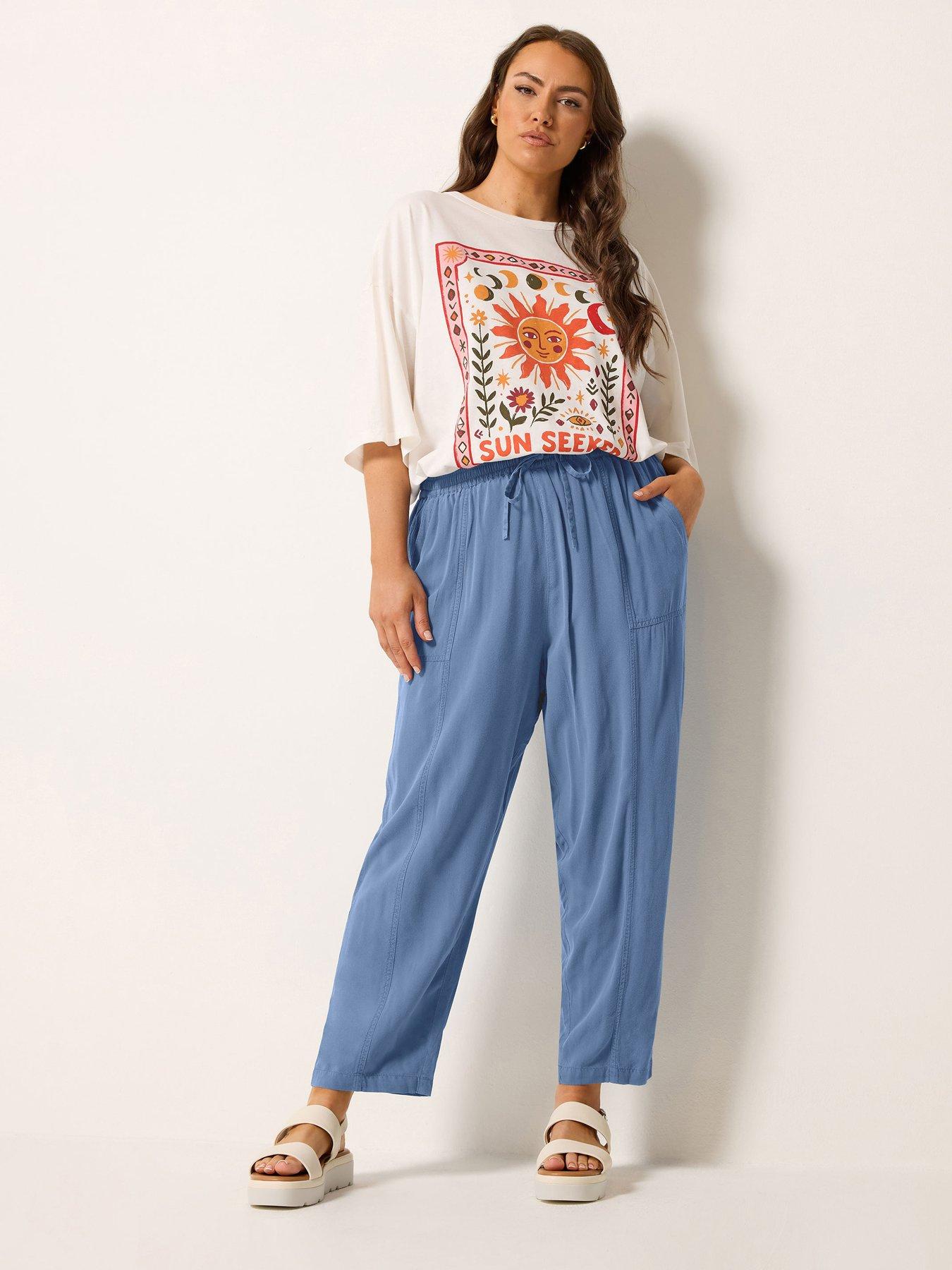 Image 3 of 5 of Yours Curve Chambray Barrel Trousers - Blue