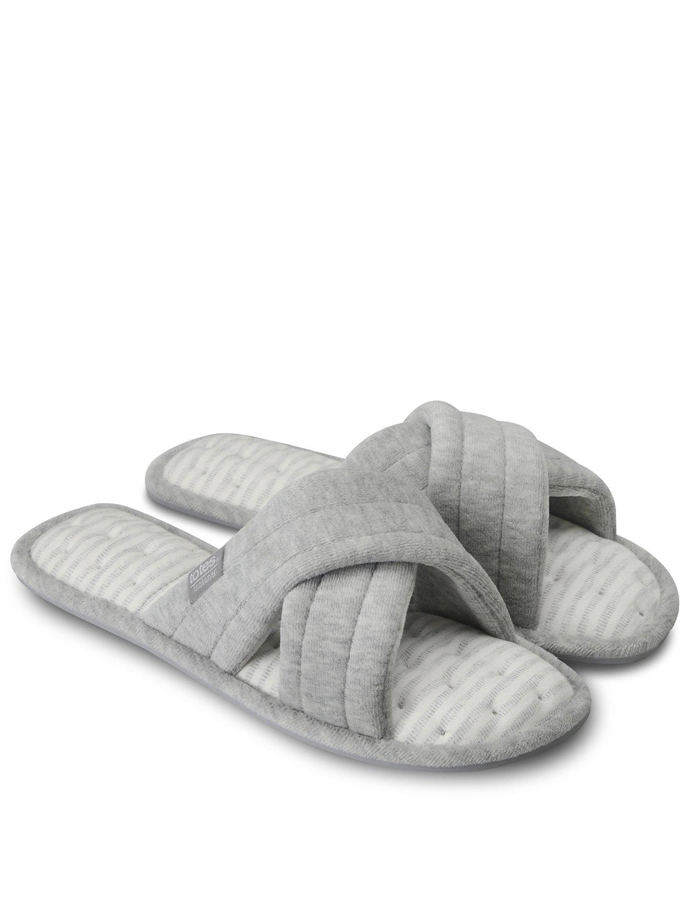totes-isotoner-isotoner-ladies-marl-cross-strap-slipper-grey