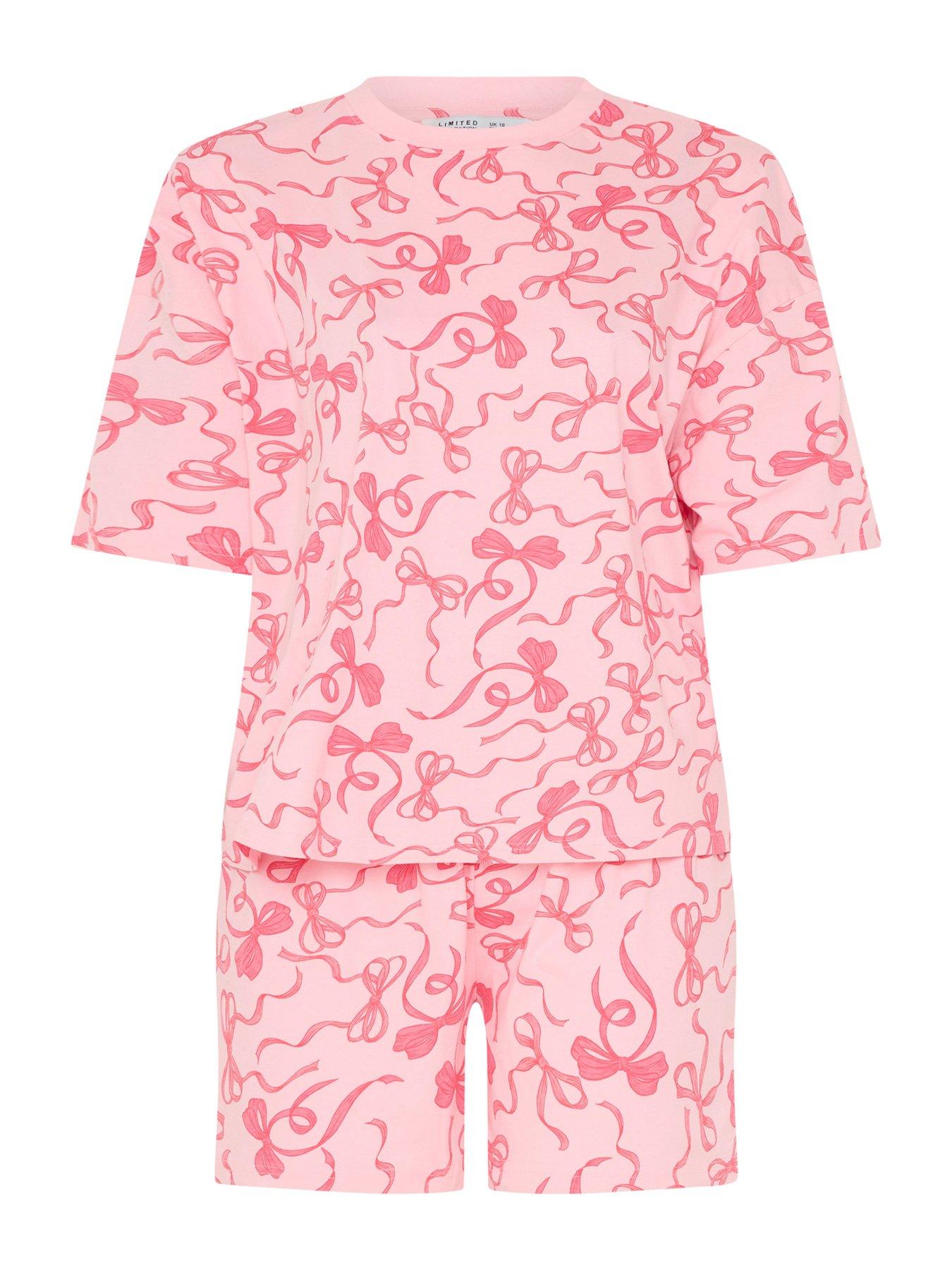 Image 5 of 5 of Yours Curve Bow Print Pyjama Set - Pink