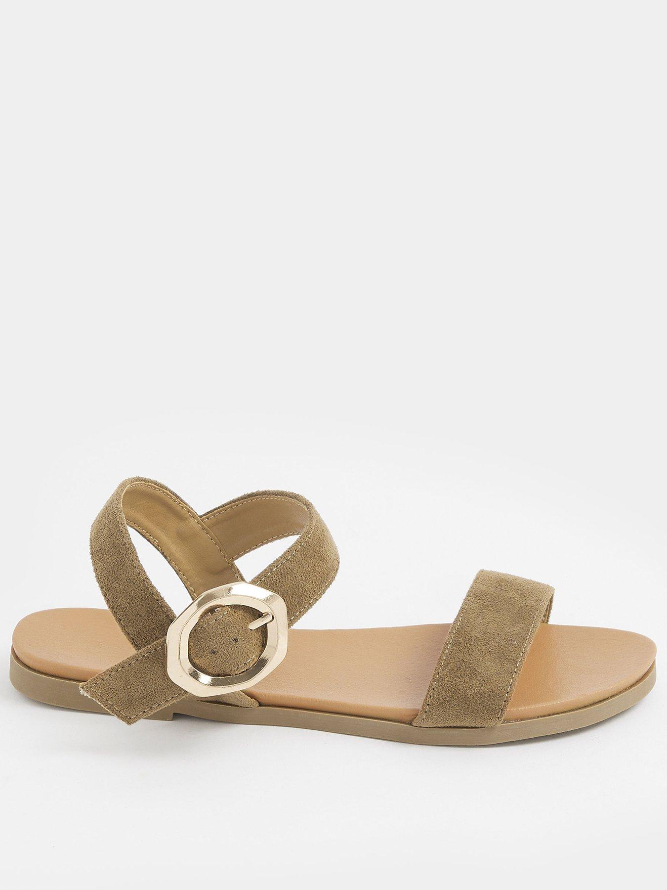 Yours Wide Fit 2 Part Brushed Buckle Sandals - Khaki