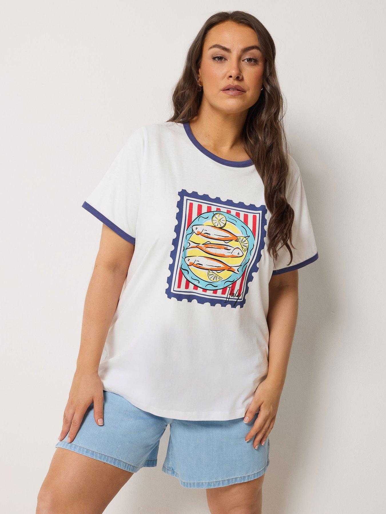 Yours Curve Placement Ringer T-Shirt - White