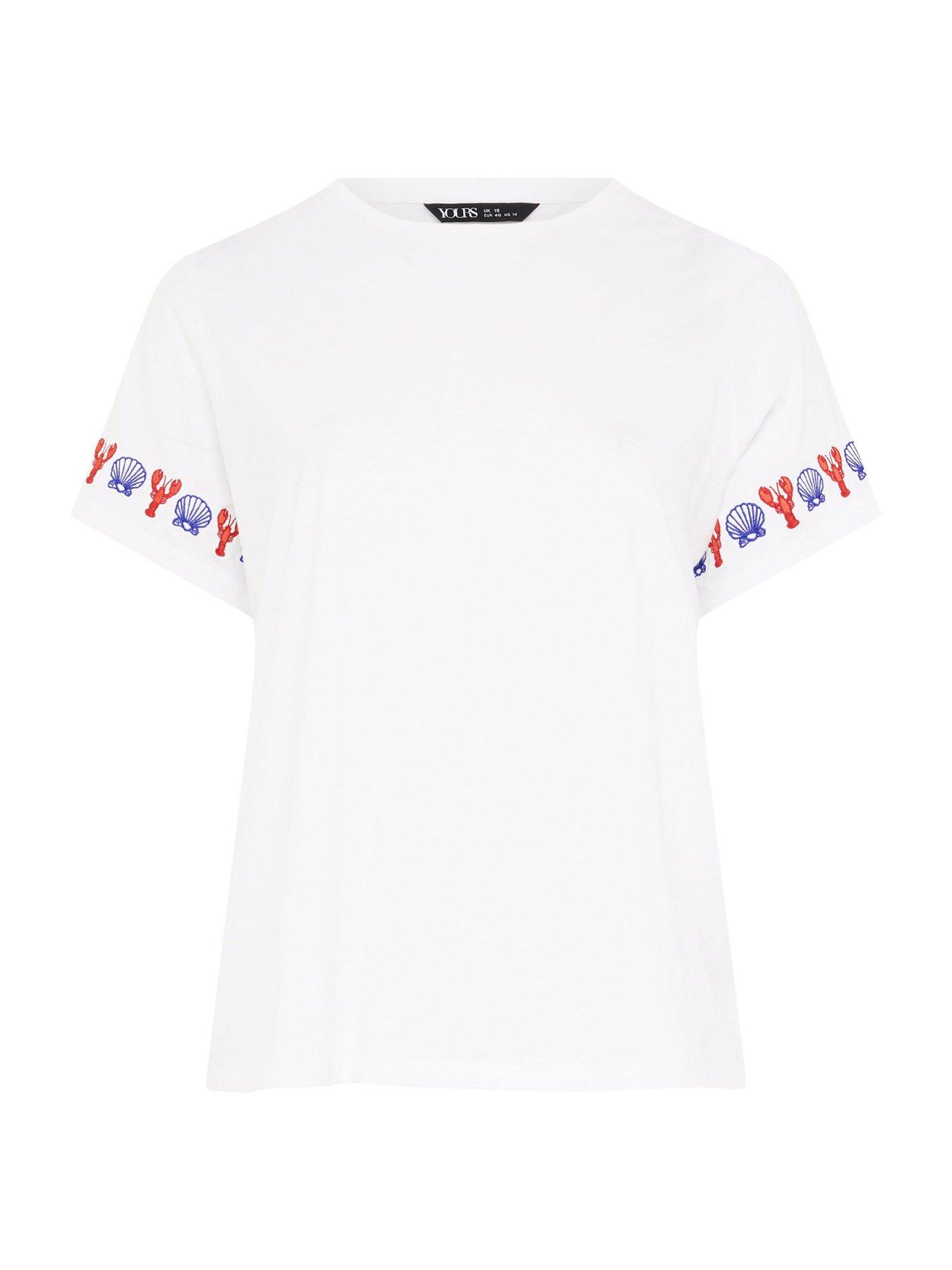 Image 5 of 5 of Yours Curve Printed Embroidery T-Shirt - White