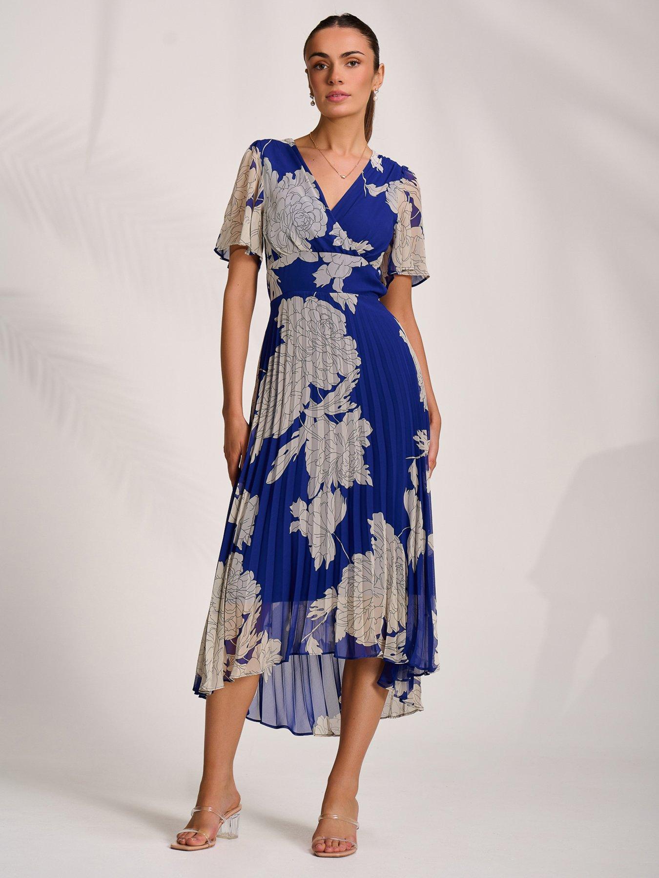 Jolie Moi Pleated Chiffon Maxi Dress - Blue