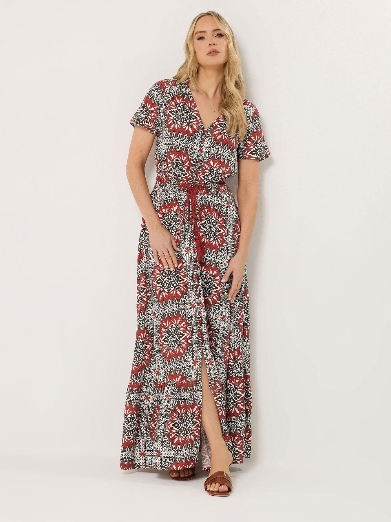  image of long-tall-sally-rust-tile-button-through-maxi-dress-brown
