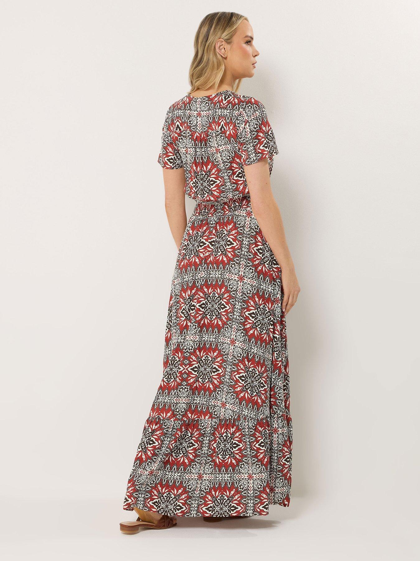  image of long-tall-sally-rust-tile-button-through-maxi-dress-brown