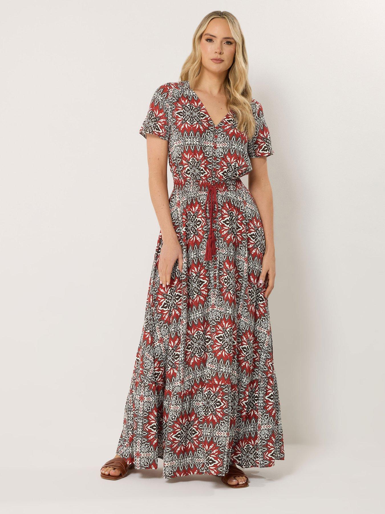  image of long-tall-sally-rust-tile-button-through-maxi-dress-brown