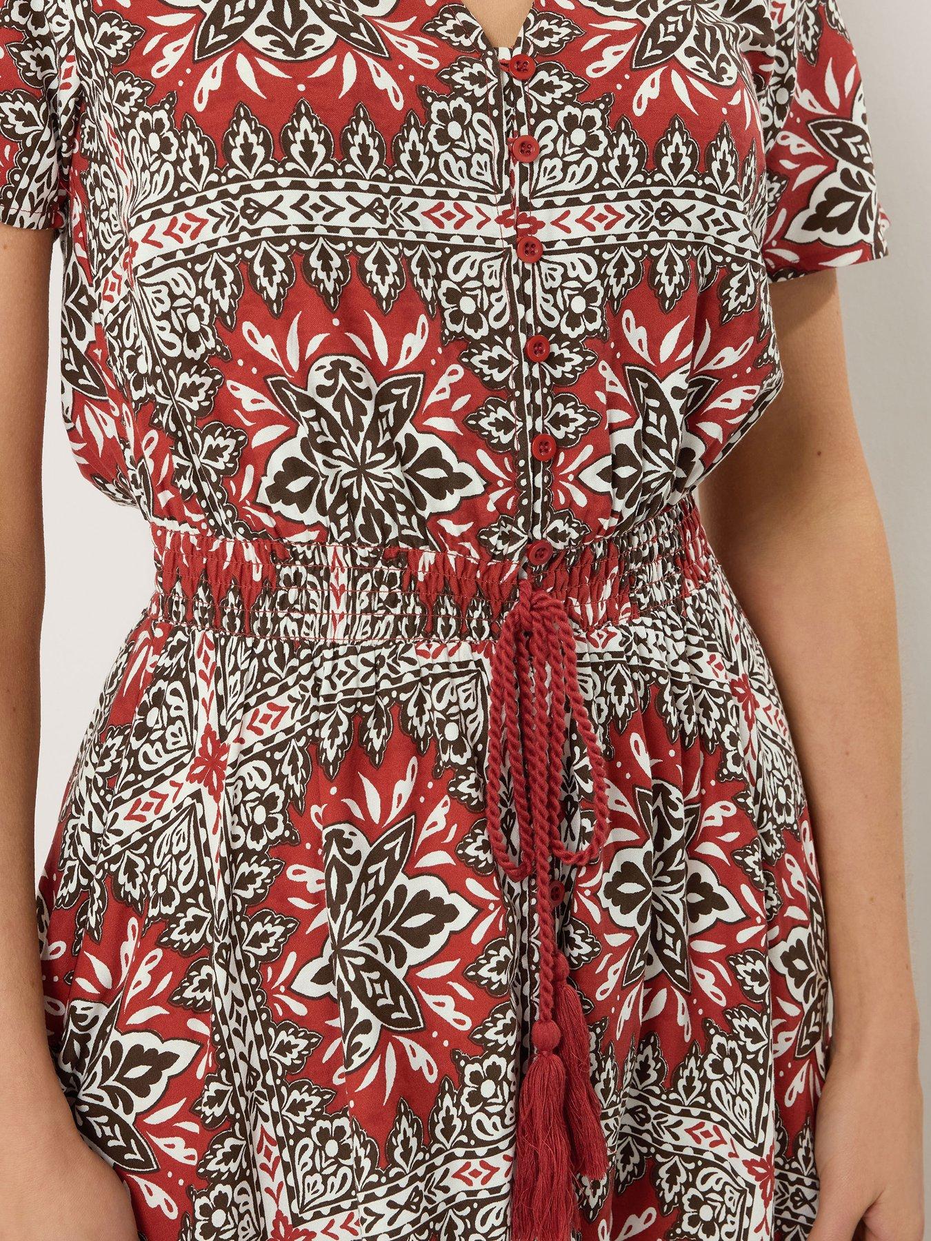  image of long-tall-sally-rust-tile-button-through-maxi-dress-brown