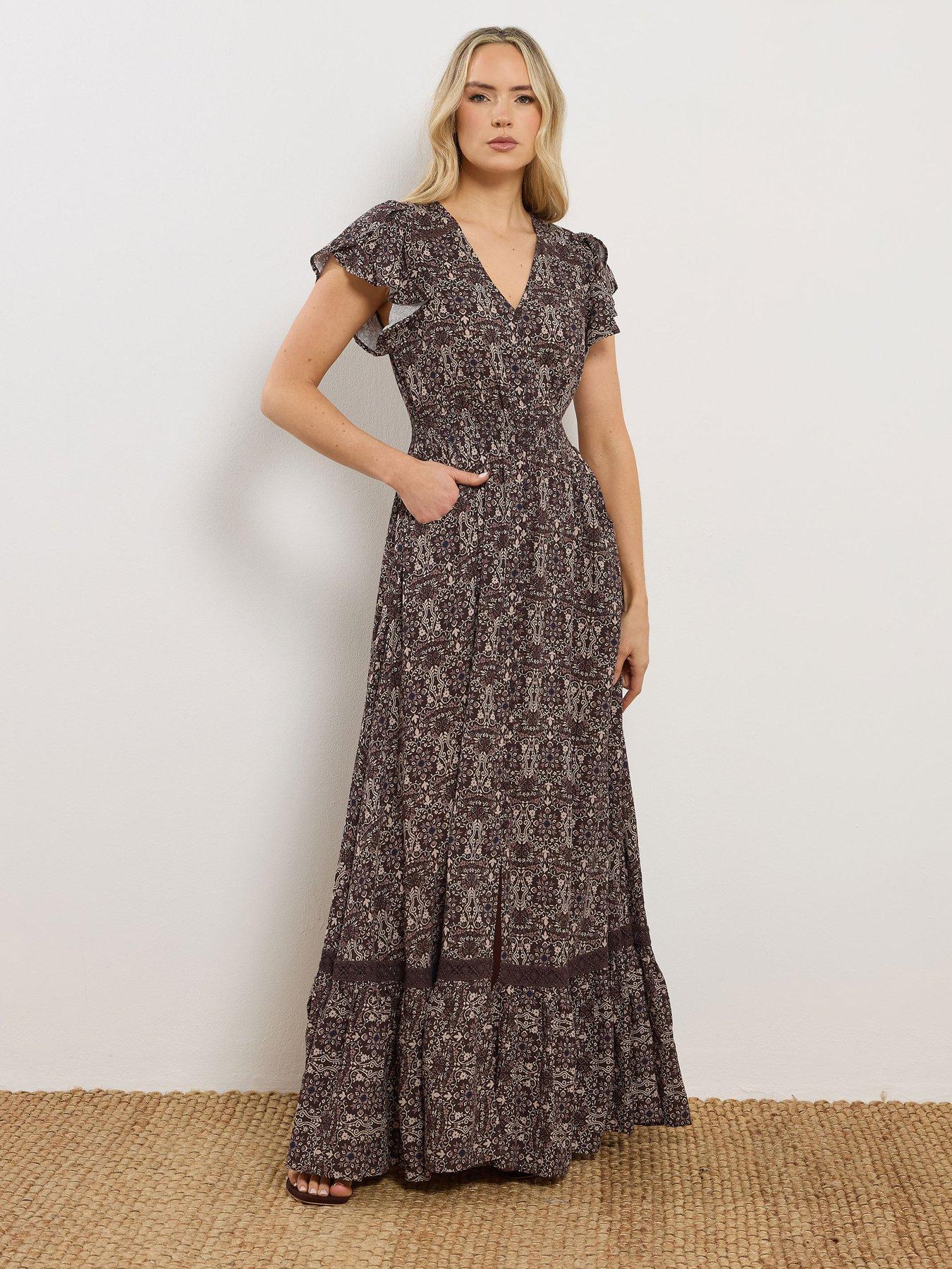  image of long-tall-sally-button-through-maxi-dress-brown
