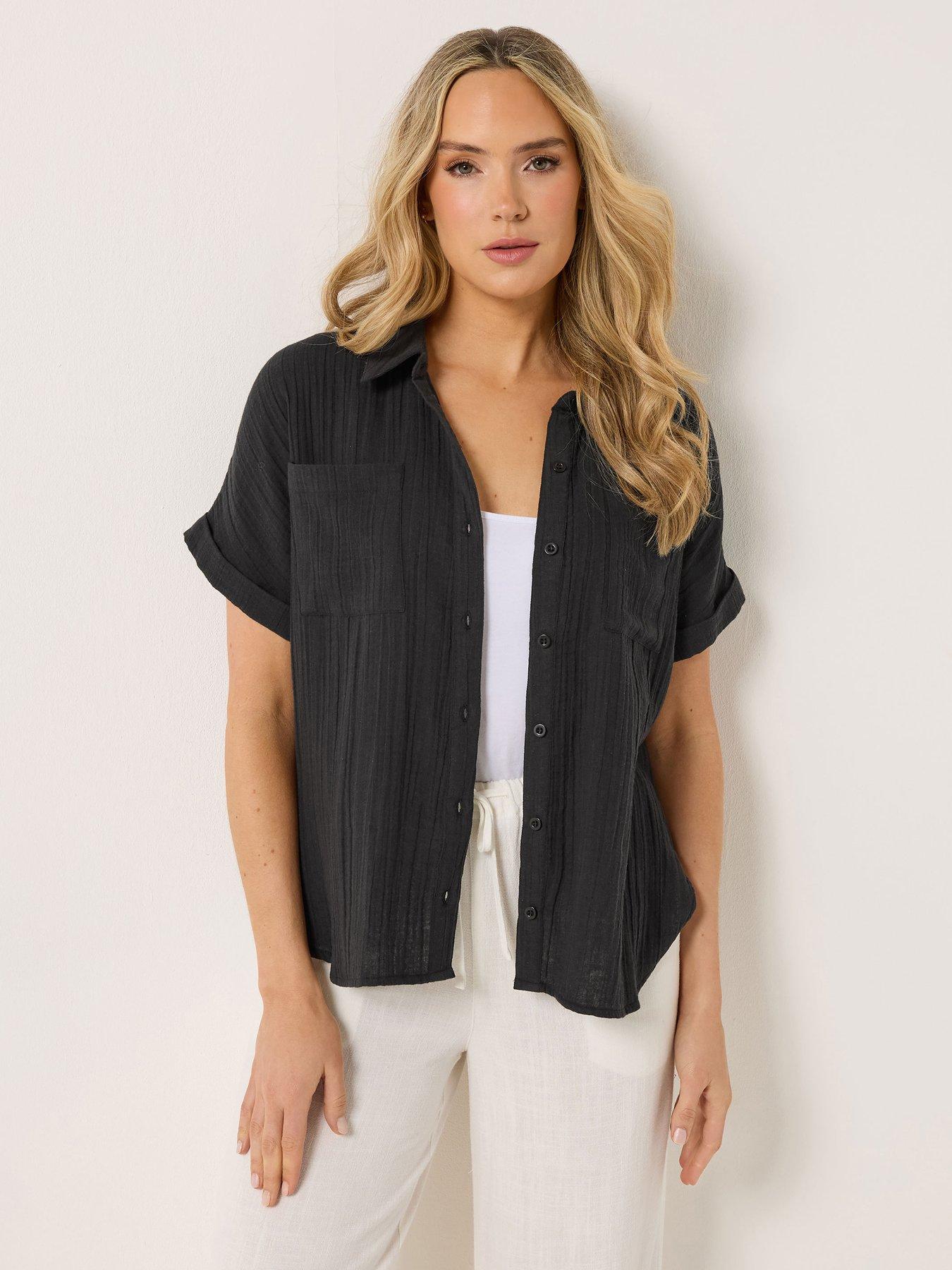 Long Tall Sally Cheesecloth Grown On Sleeve Shirt - Black