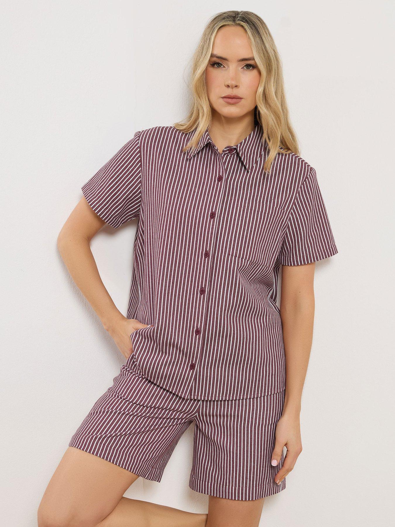 front image of long-tall-sally-stripe-button-shirt-red