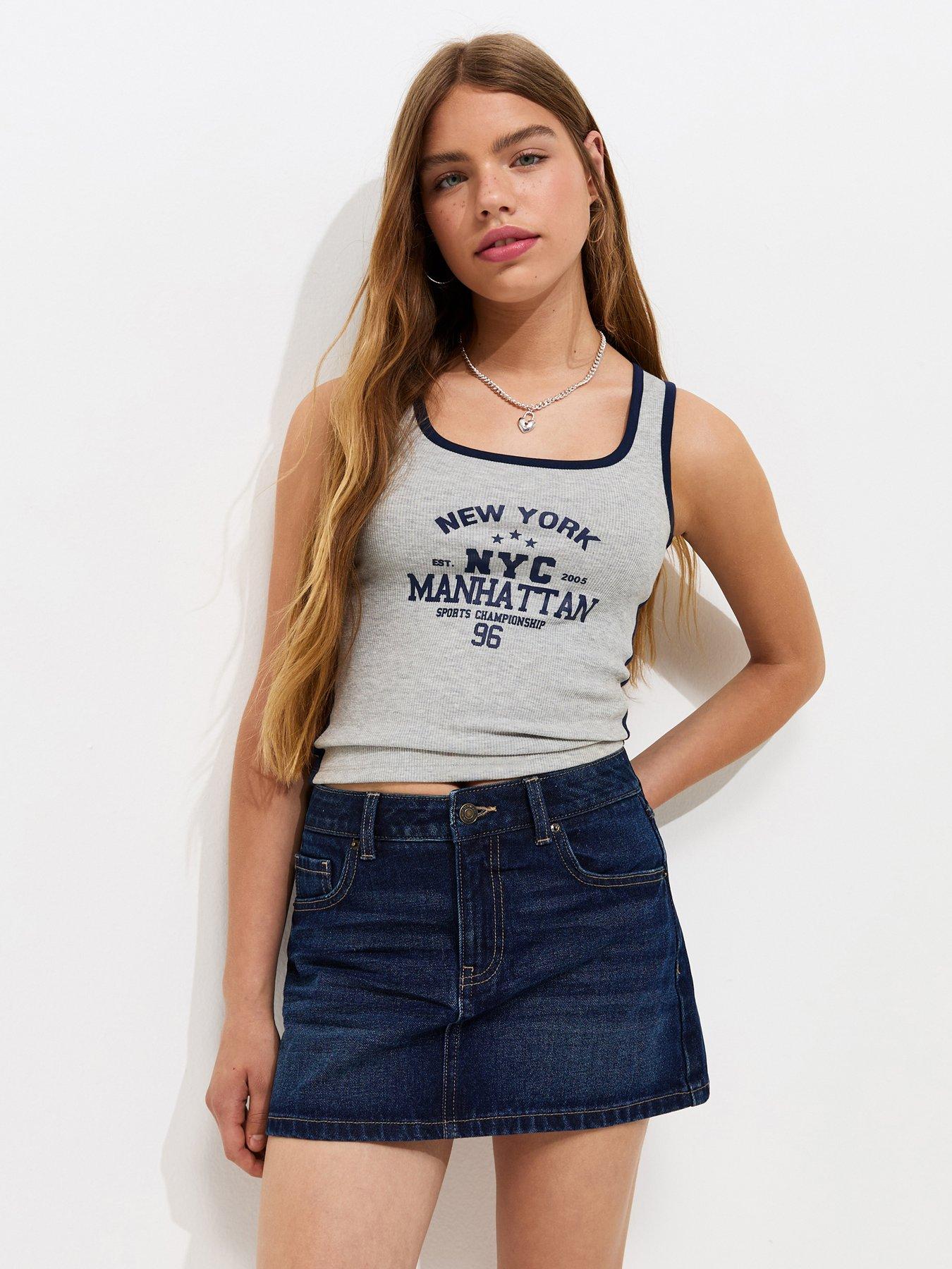 Image 1 of 5 of New Look 915 Girls Distressed Denim Mini Skort - Dark Blue