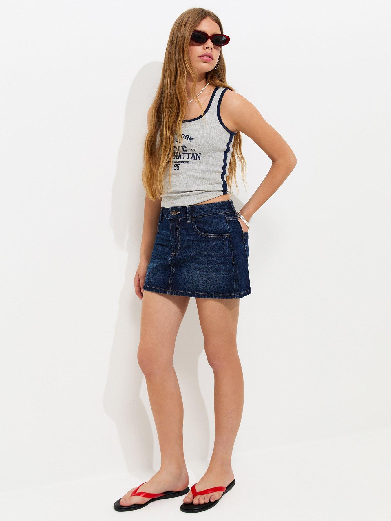 Image 3 of 5 of New Look 915 Girls Distressed Denim Mini Skort - Dark Blue