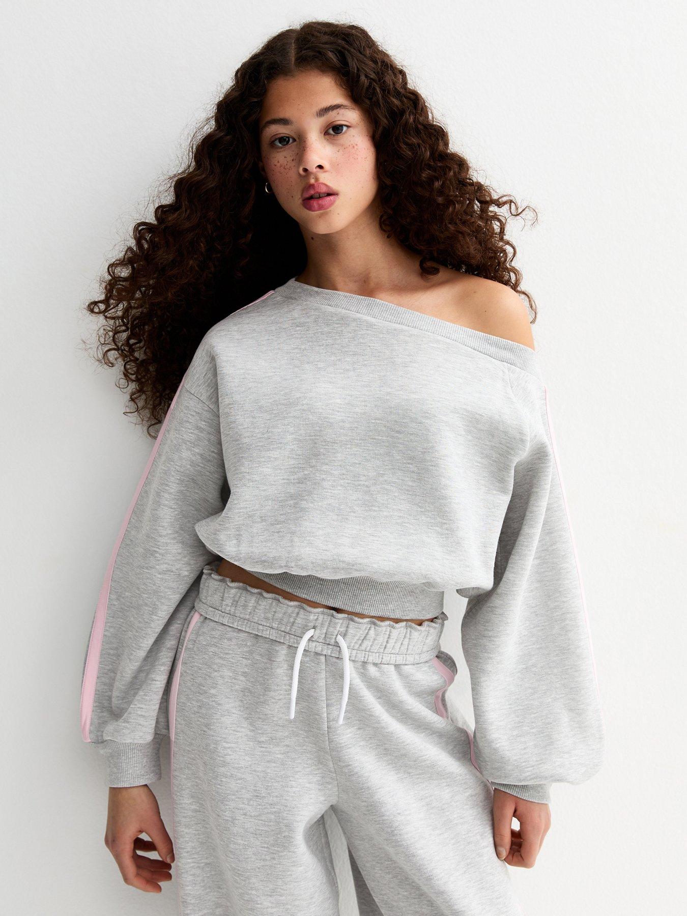 New Look 915 Girls Off The Shoulder Side Stripe Sweatshirt - Grey