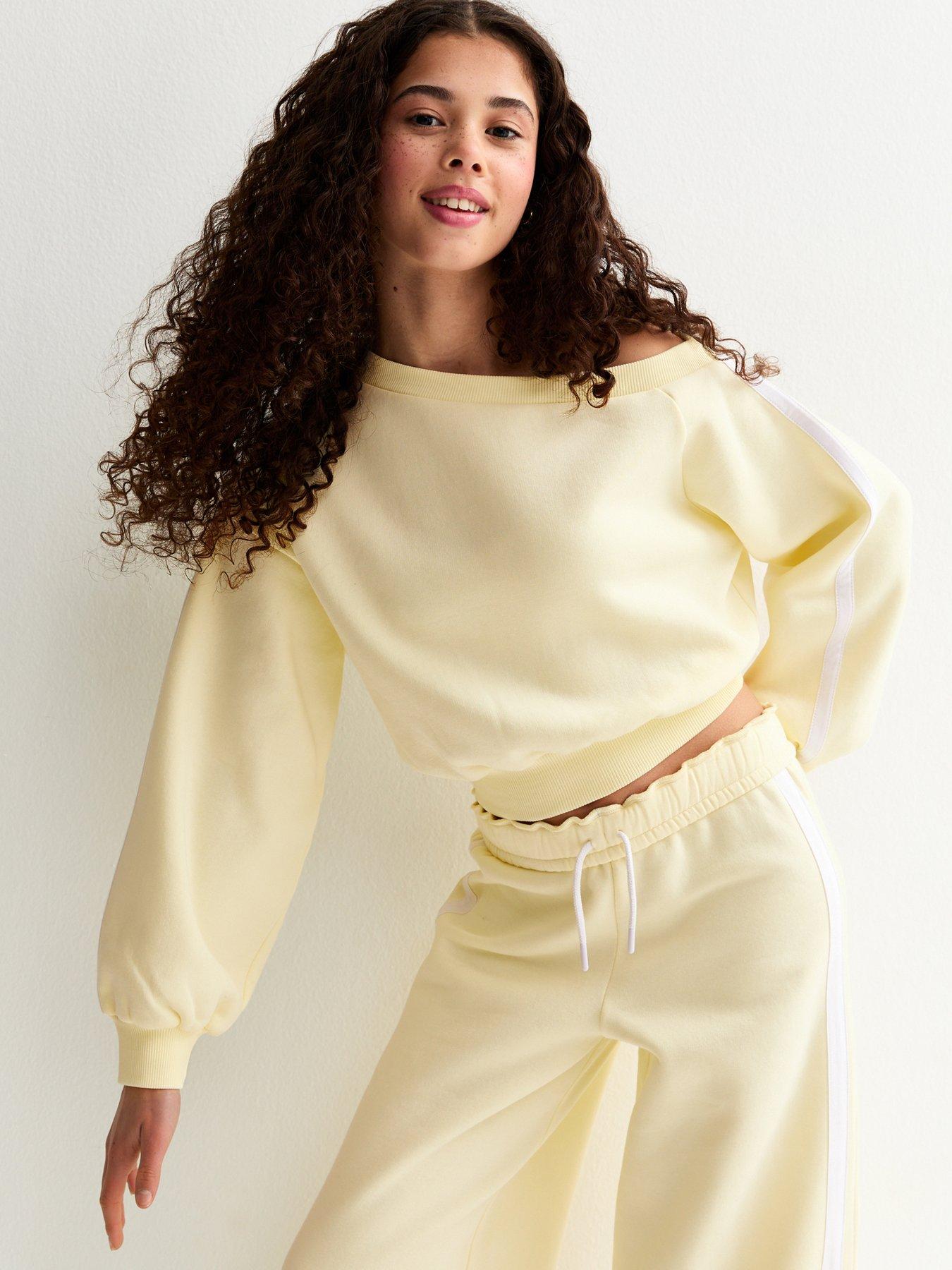 New Look 915 Girls Off The Shoulder Side Stripe Sweatshirt - Light Yellow