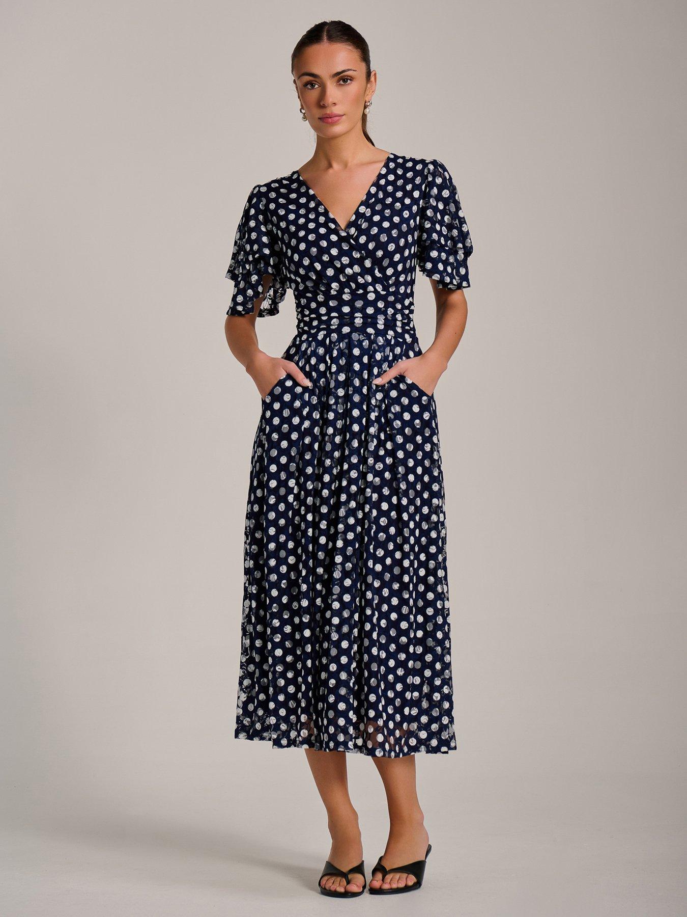 Jolie Moi Angel Sleeve Print Lace Maxi Dress - Navy