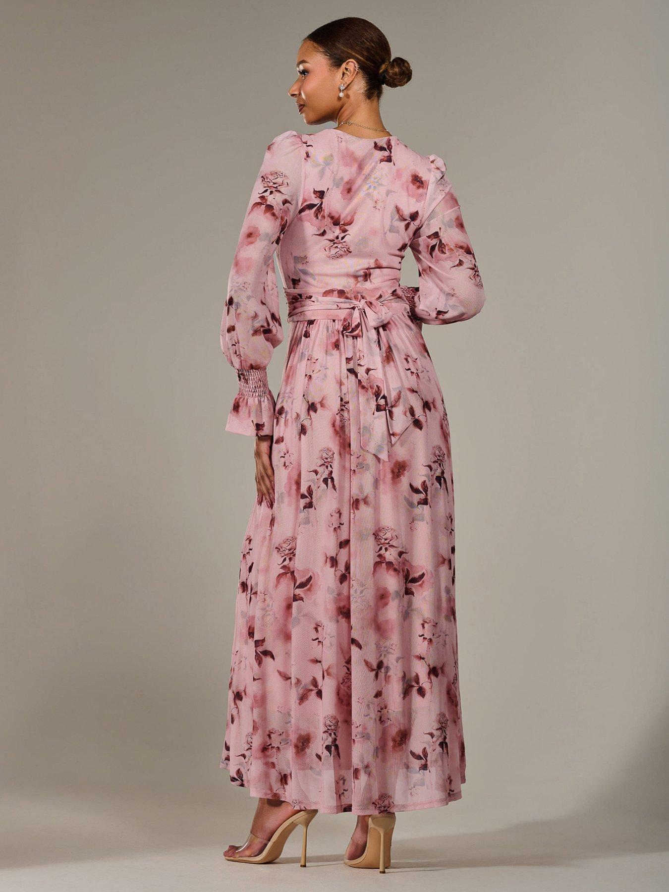 Image 2 of 7 of Jolie Moi Long Sleeve Mesh Maxi Dress - Pink