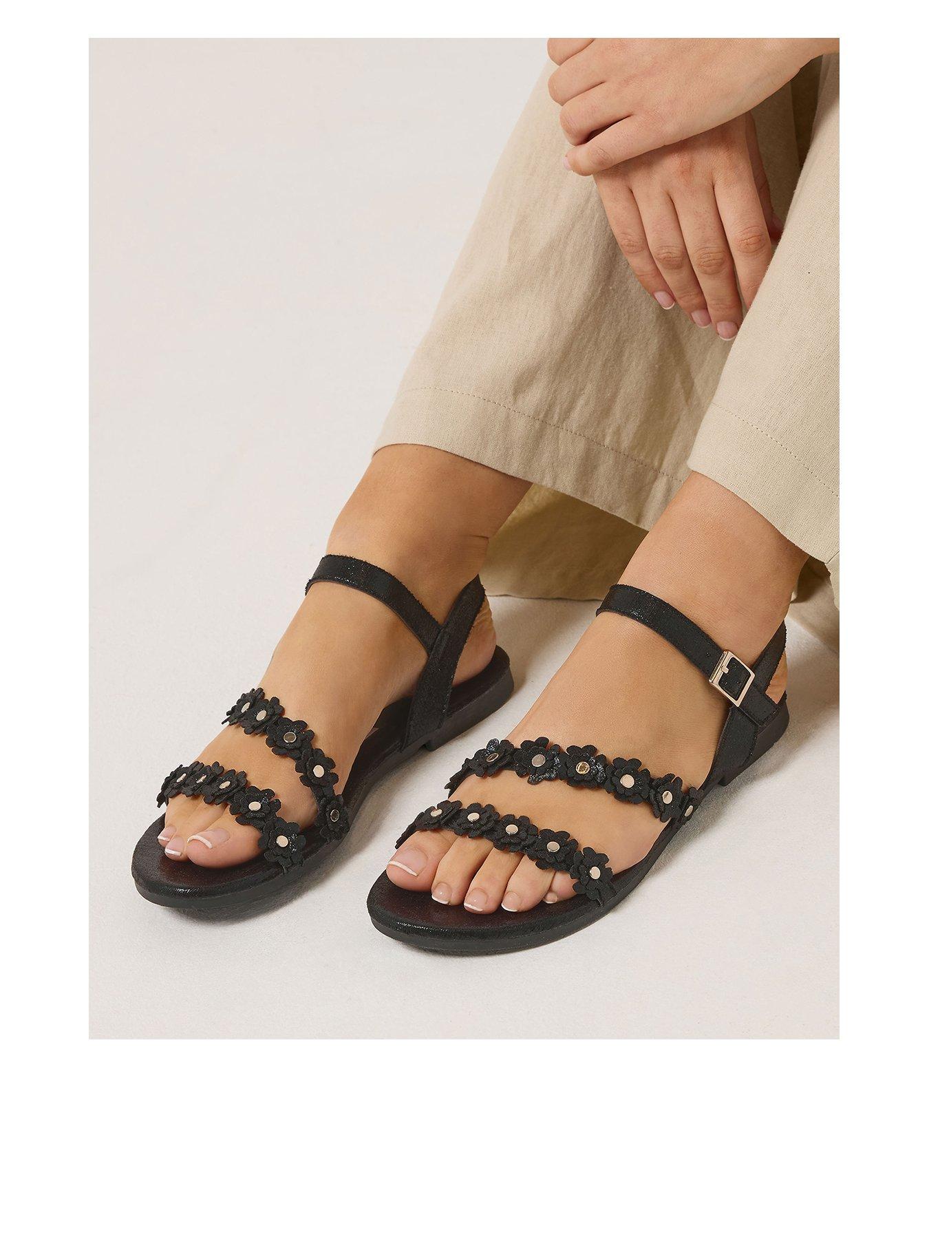 Yours Extra Wide Fit Ditsy Floral Flat Sandal - Black