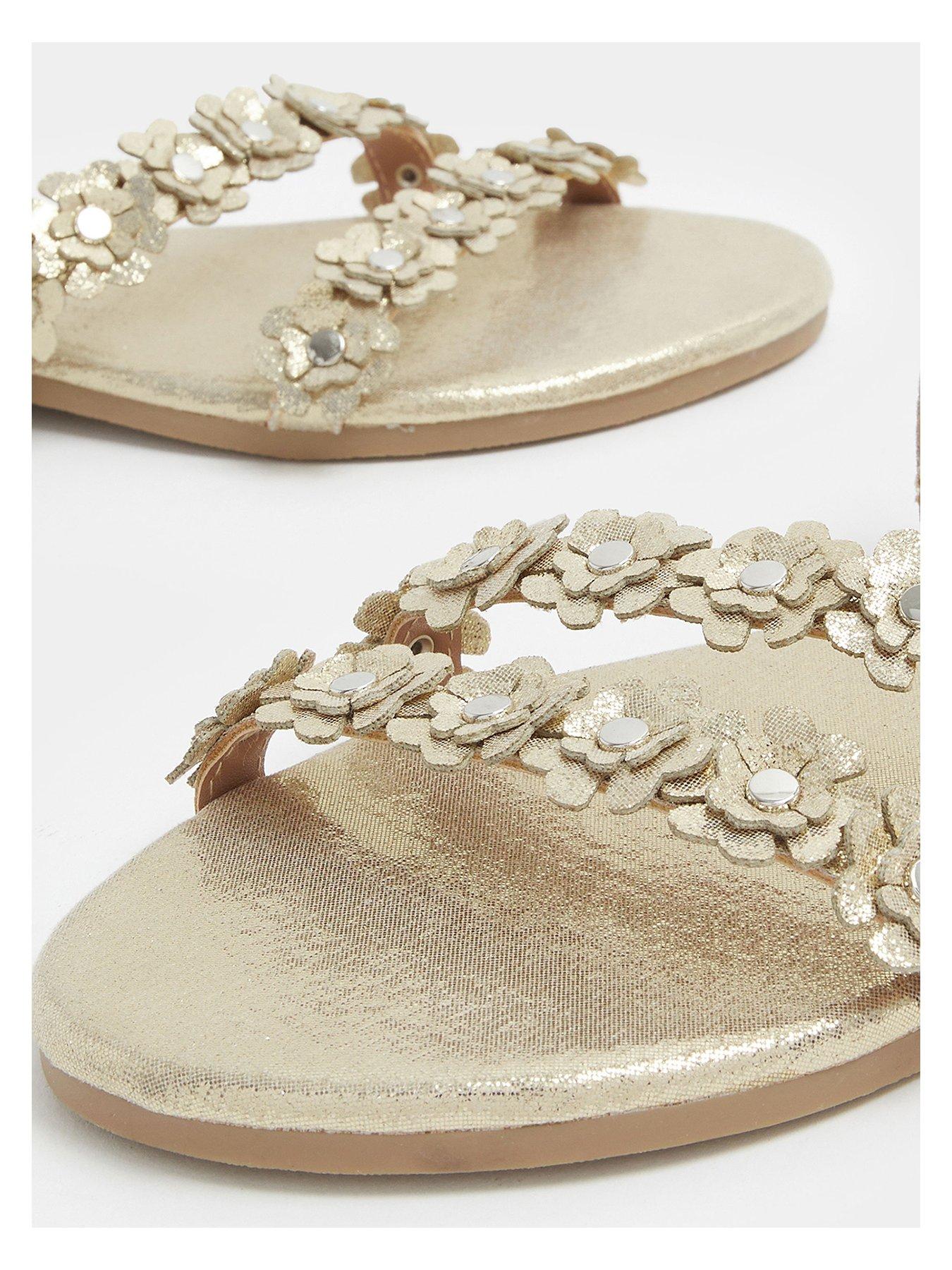  image of yours-extra-wide-fit-ditsy-floral-flat-sandal-gold