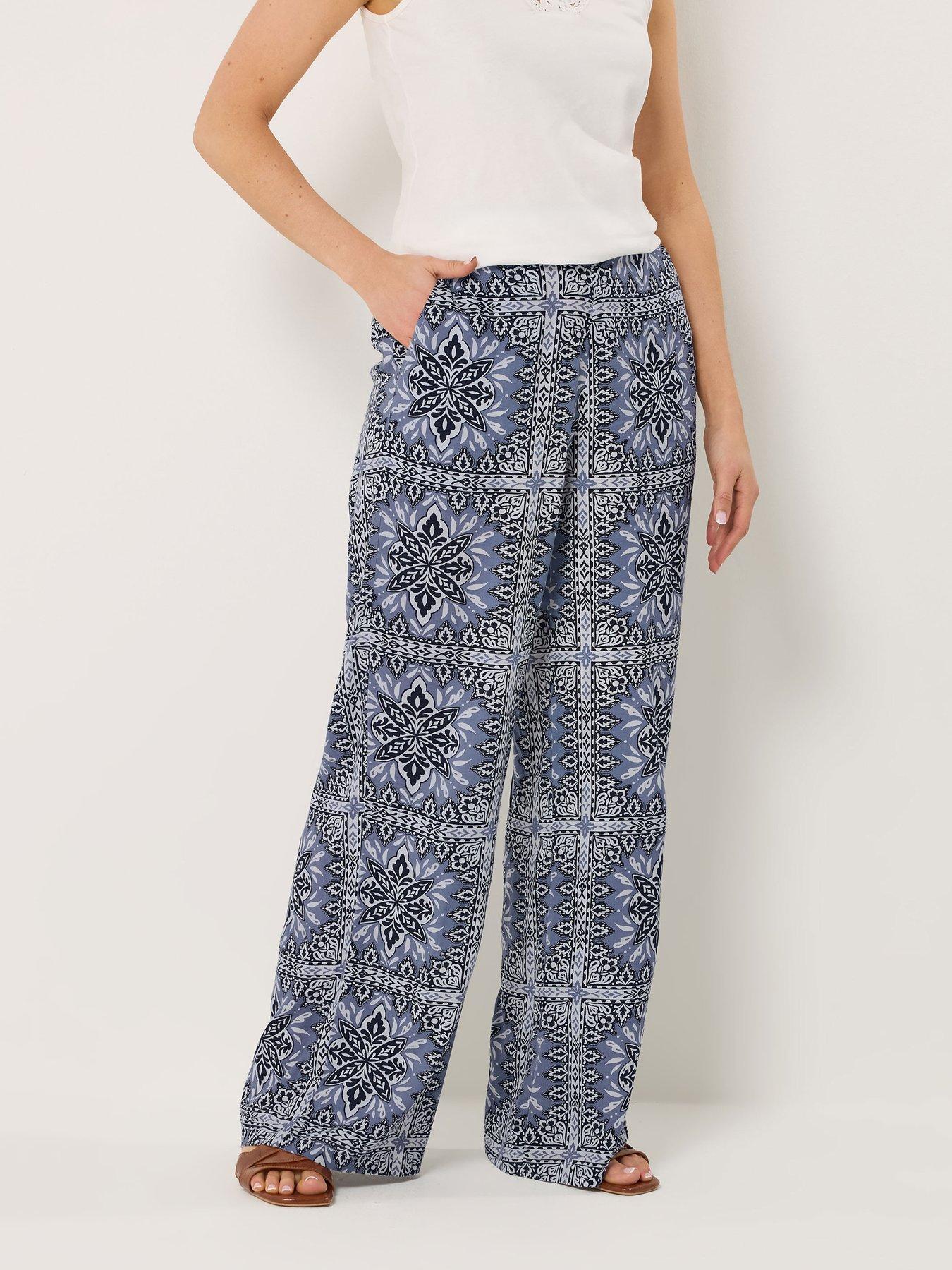 Long Tall Sally Tile Print Wide Leg Trousers 34" - Blue