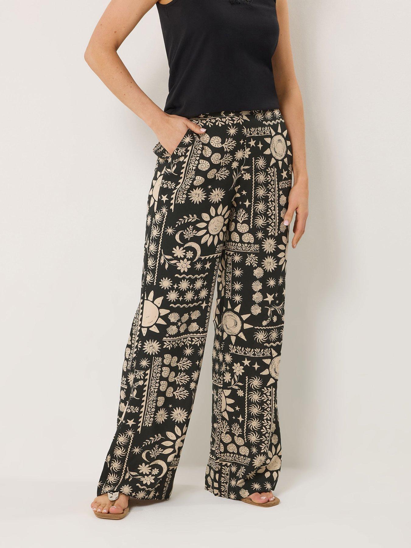Long Tall Sally Coastal Print Wide Leg Trousers 36" - Black