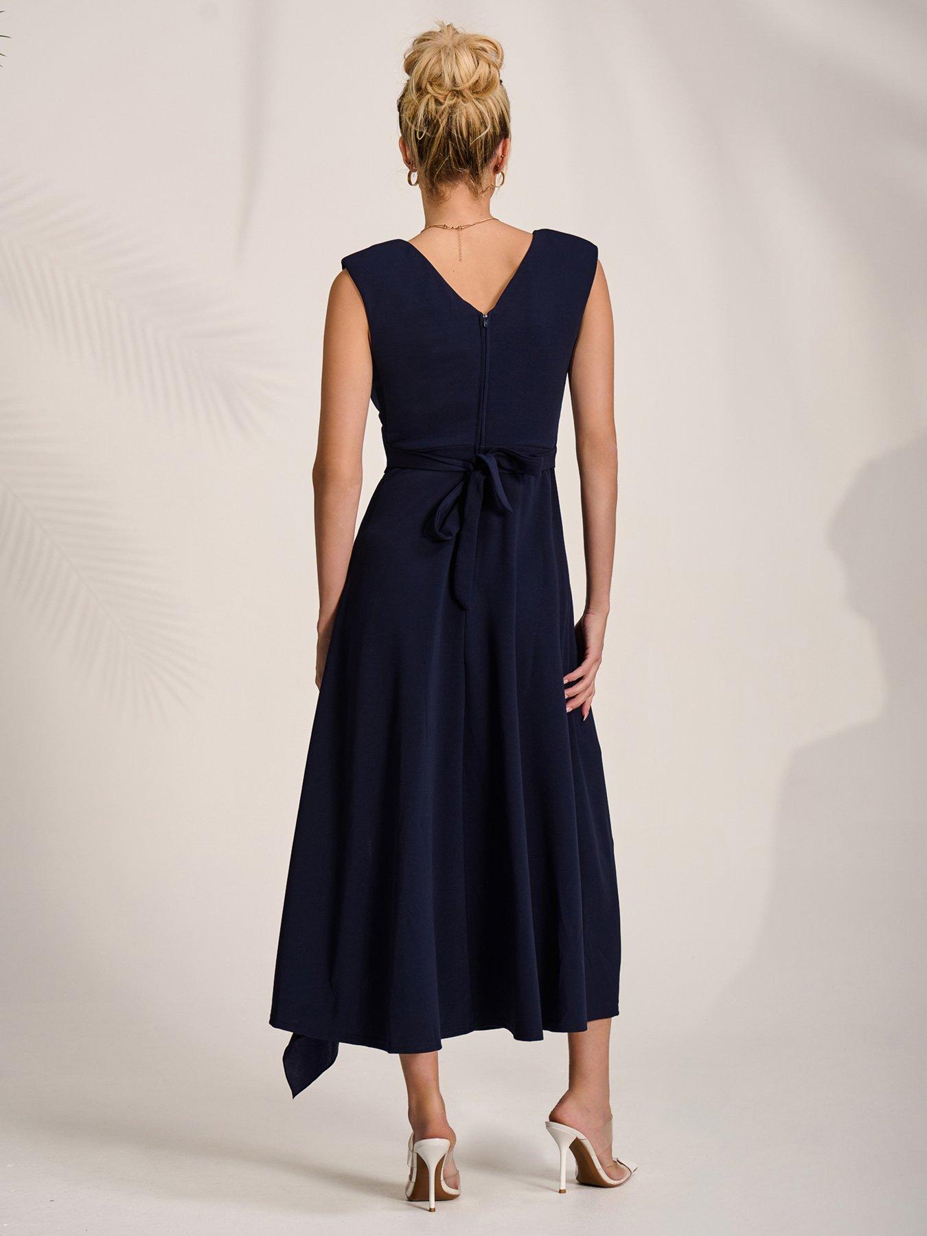Image 2 of 7 of Jolie Moi Wrap Front Frill Detail Maxi Dress - Navy