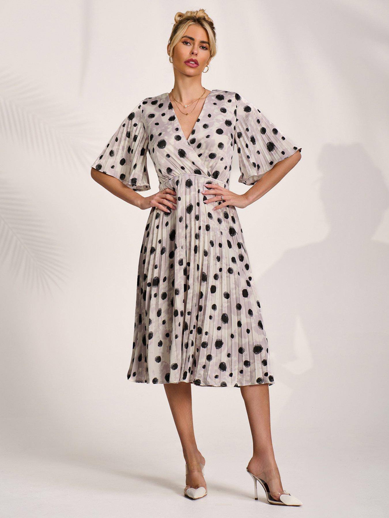 Image 1 of 7 of Jolie Moi Pleated Wrap Midi Dress - White