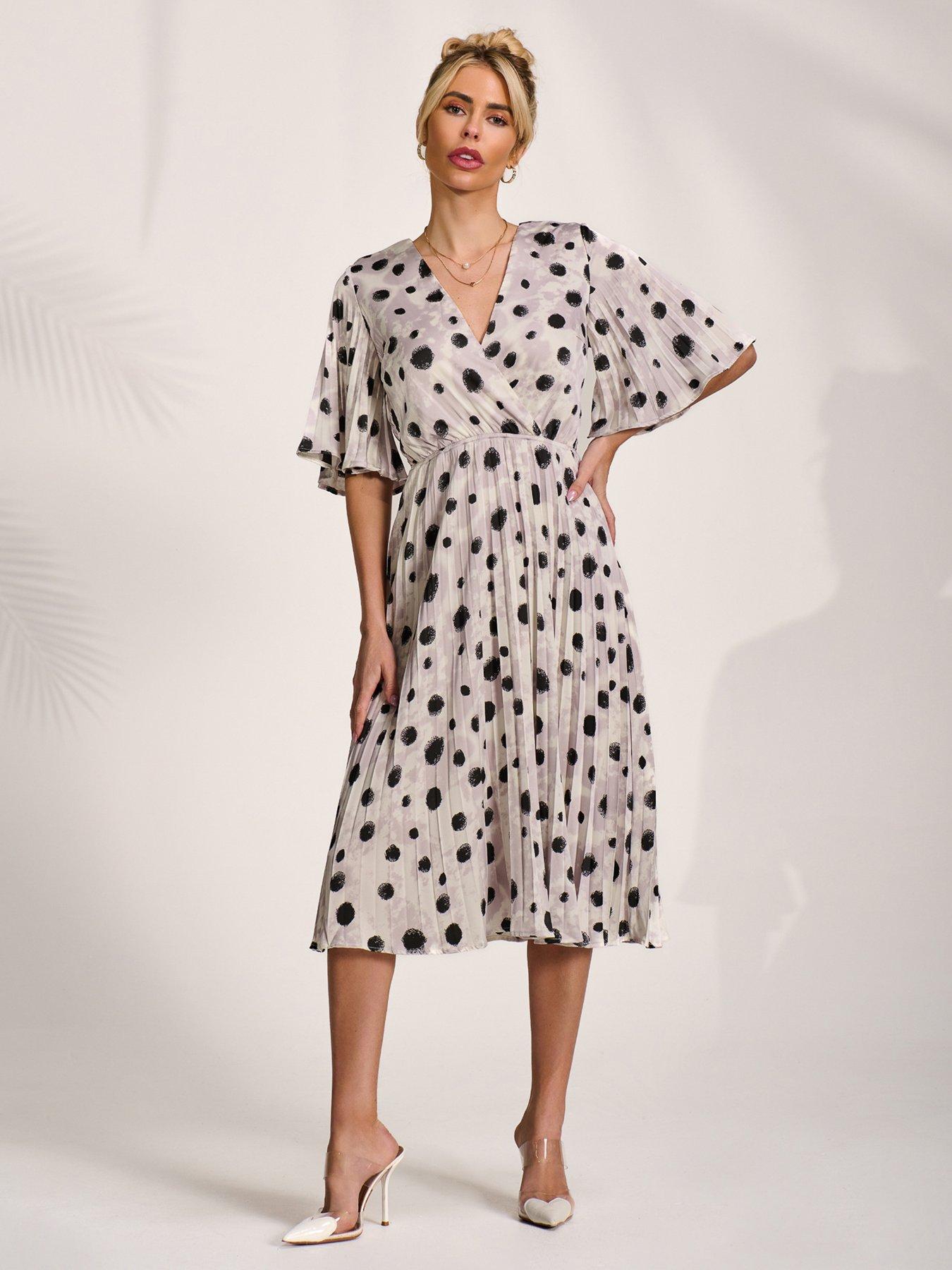 Image 3 of 7 of Jolie Moi Pleated Wrap Midi Dress - White