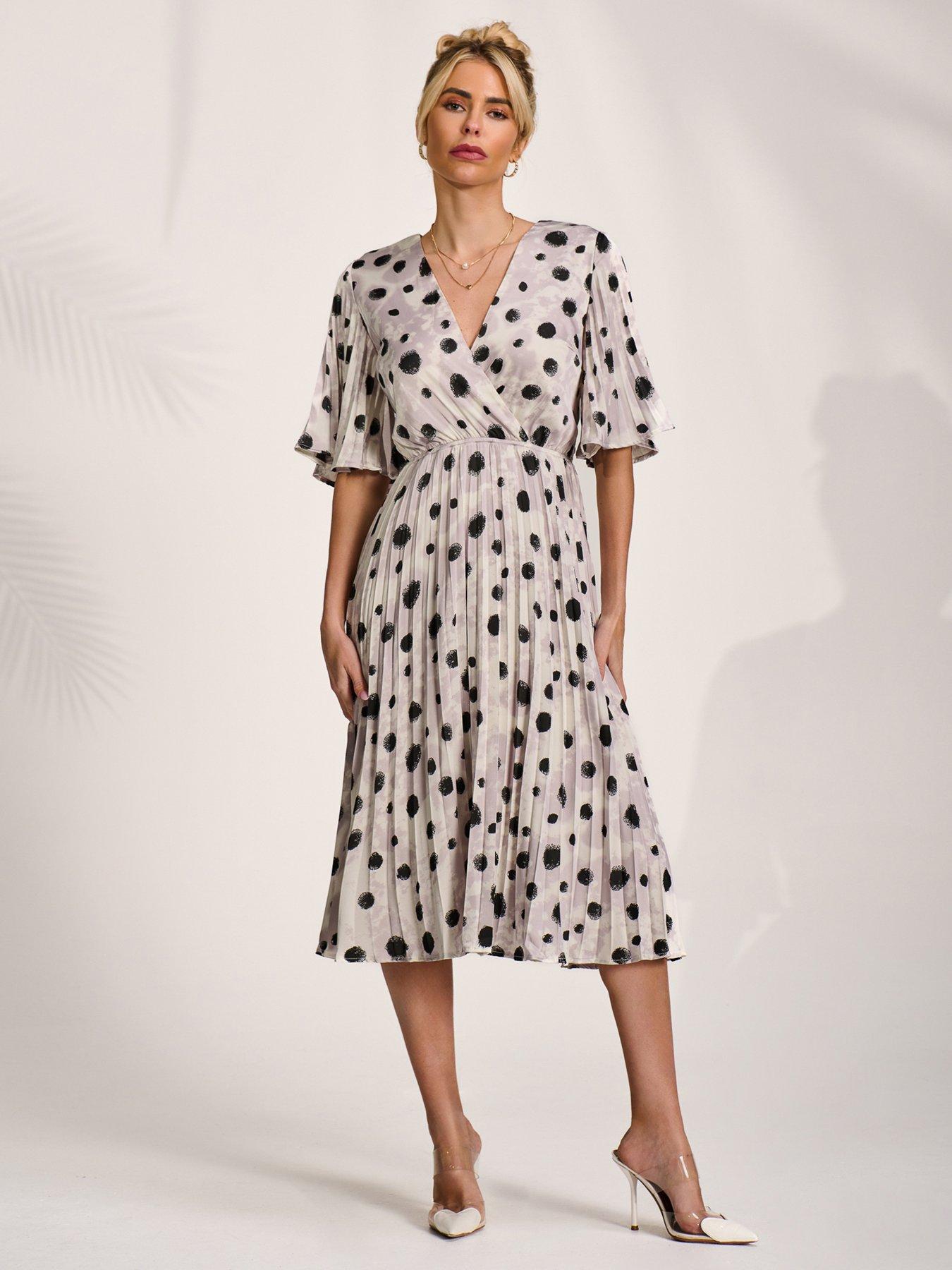 Image 5 of 7 of Jolie Moi Pleated Wrap Midi Dress - White