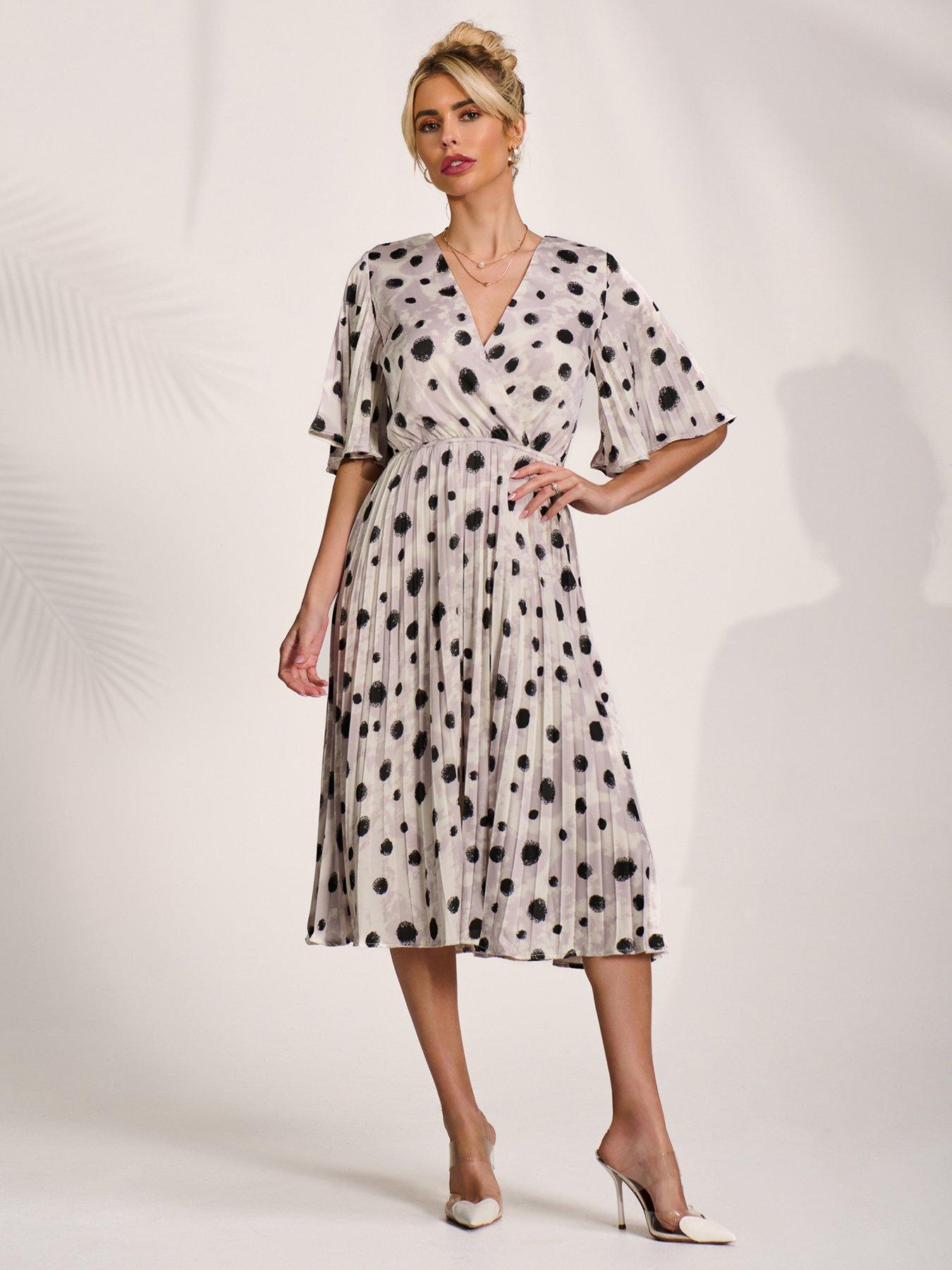 Image 6 of 7 of Jolie Moi Pleated Wrap Midi Dress - White