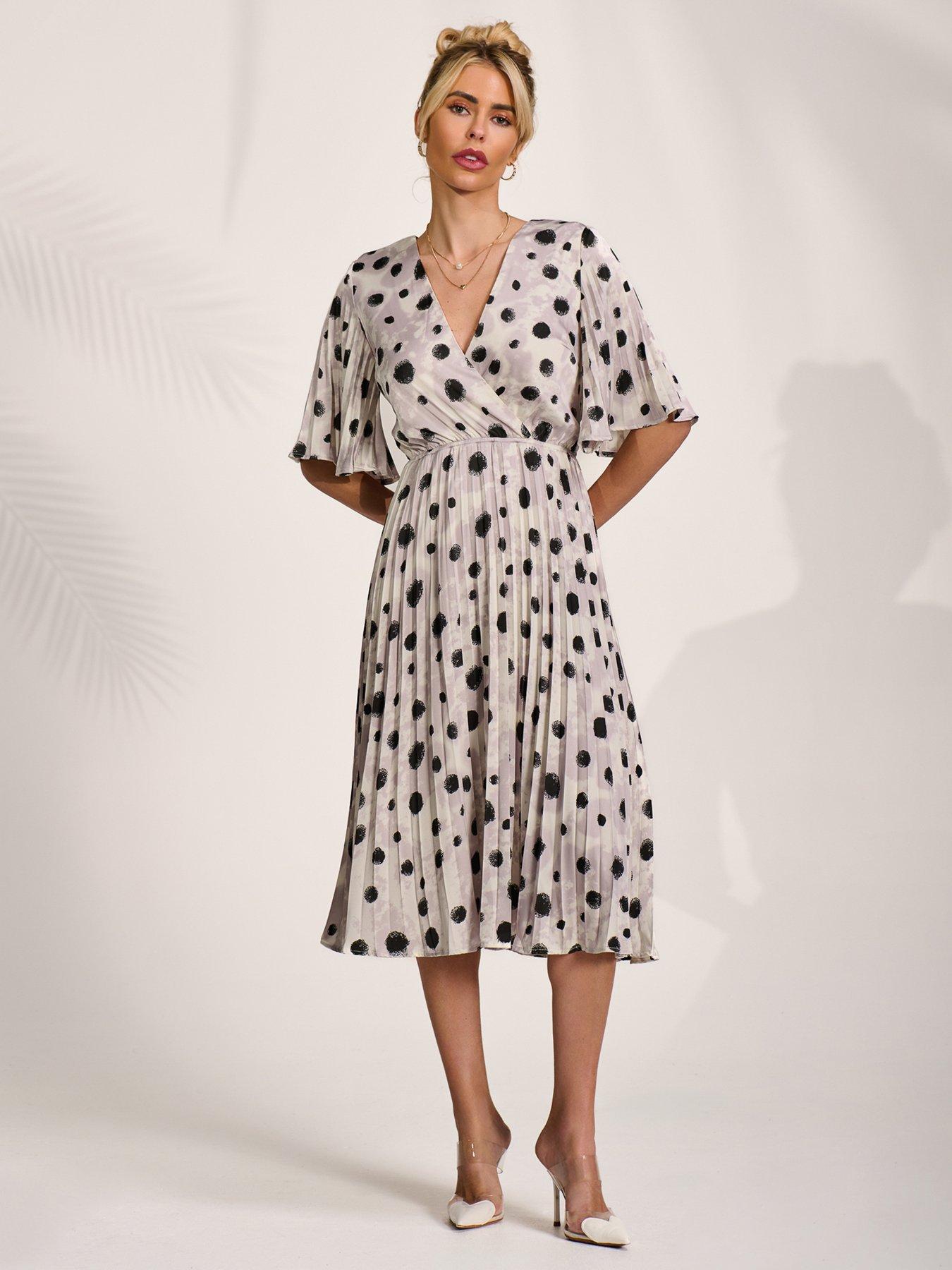 Image 7 of 7 of Jolie Moi Pleated Wrap Midi Dress - White
