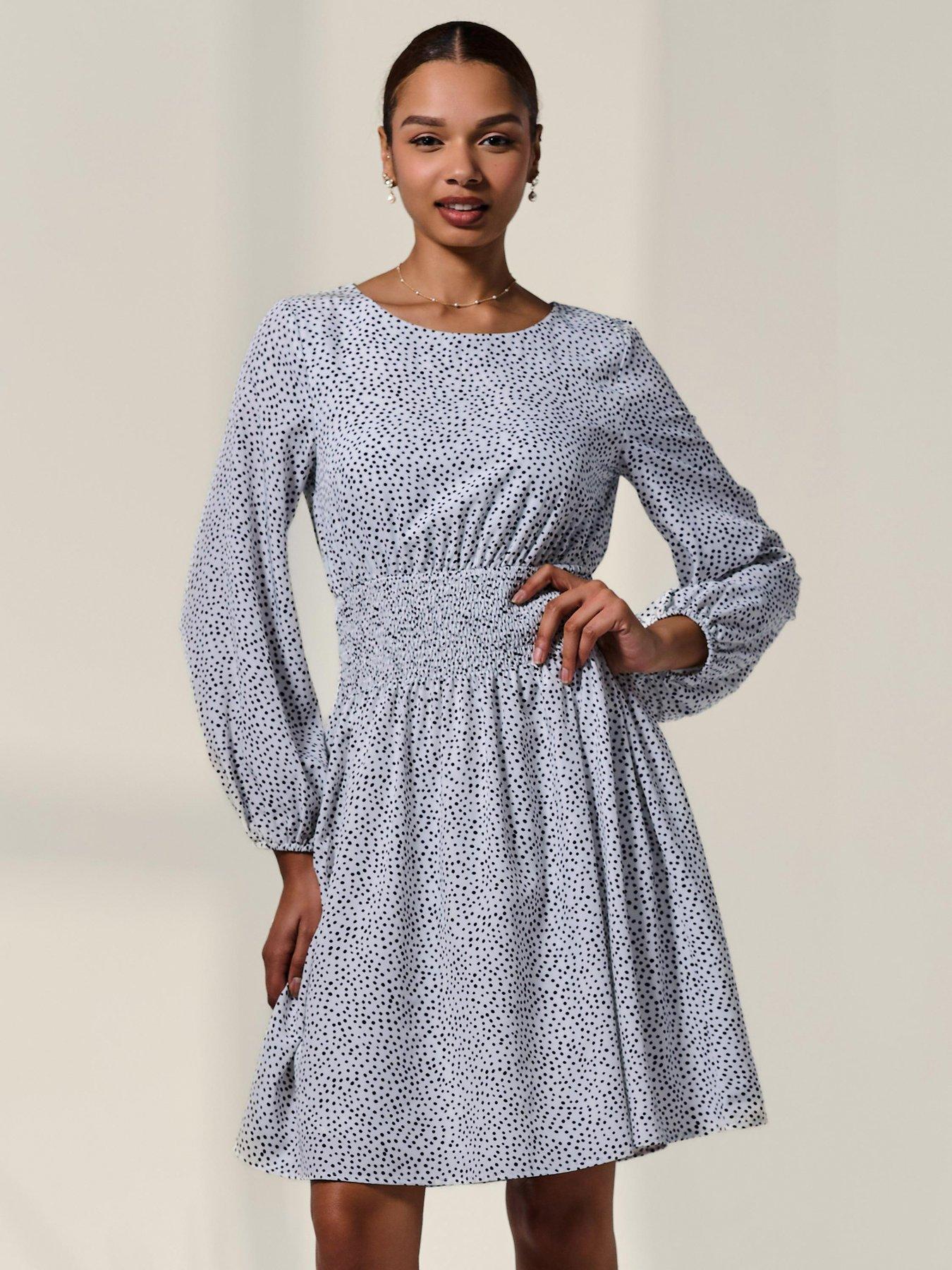 Jolie Moi Long Sleeve Ruched Waist Midi Dress - White