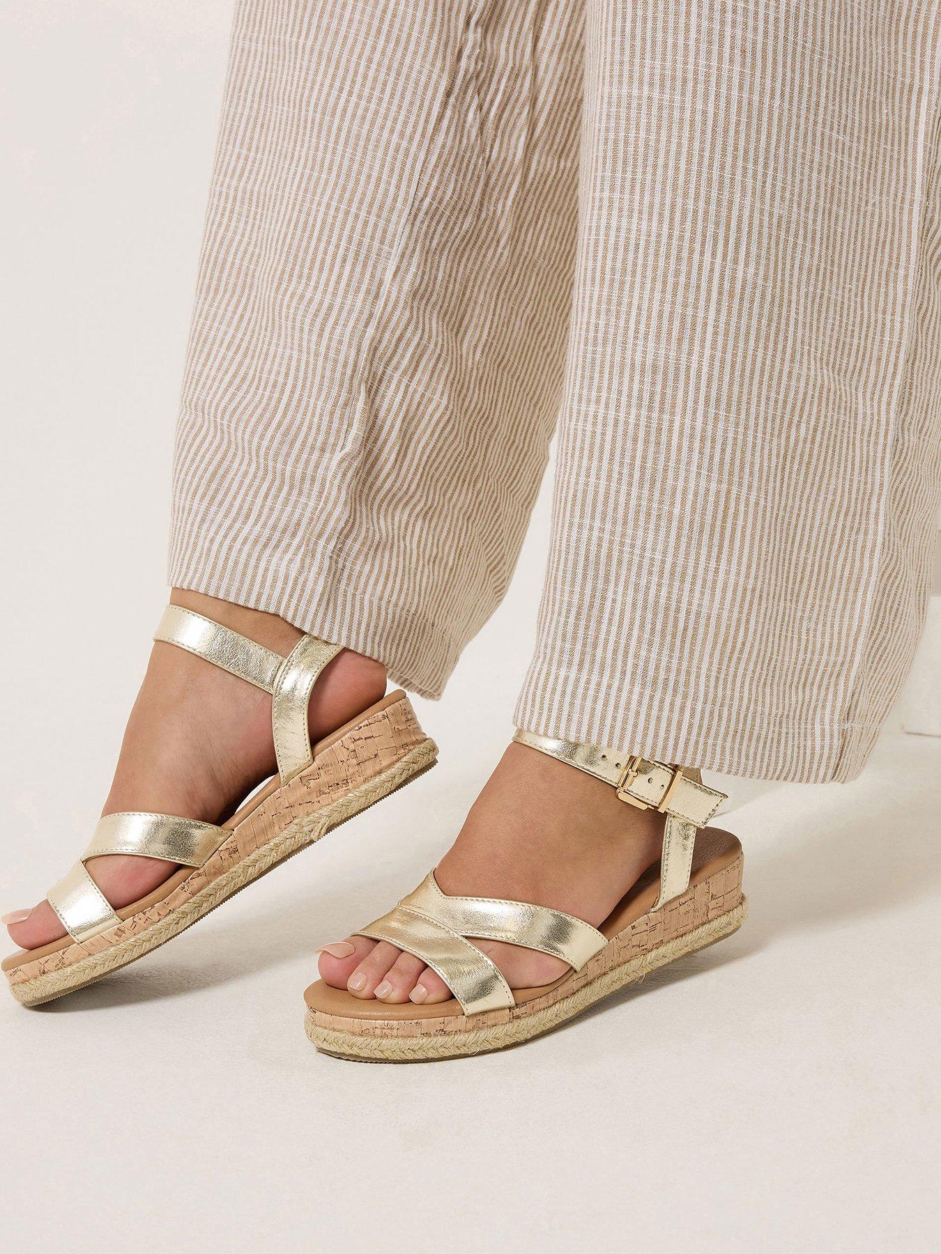  image of yours-wide-fit-v-cut-plaited-wedges-gold