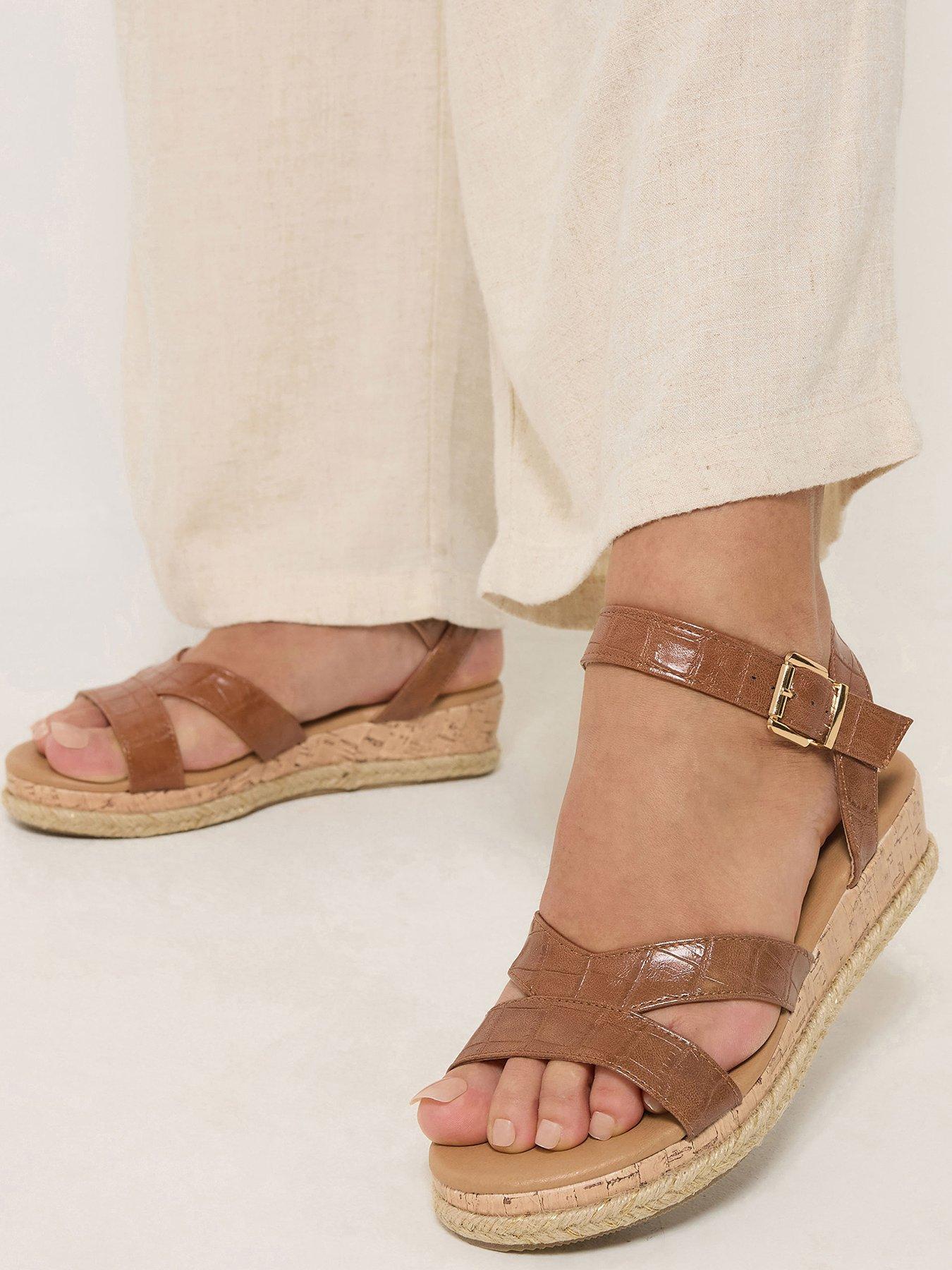 Yours Extra Wide Fit V Cut Plaited Wedges