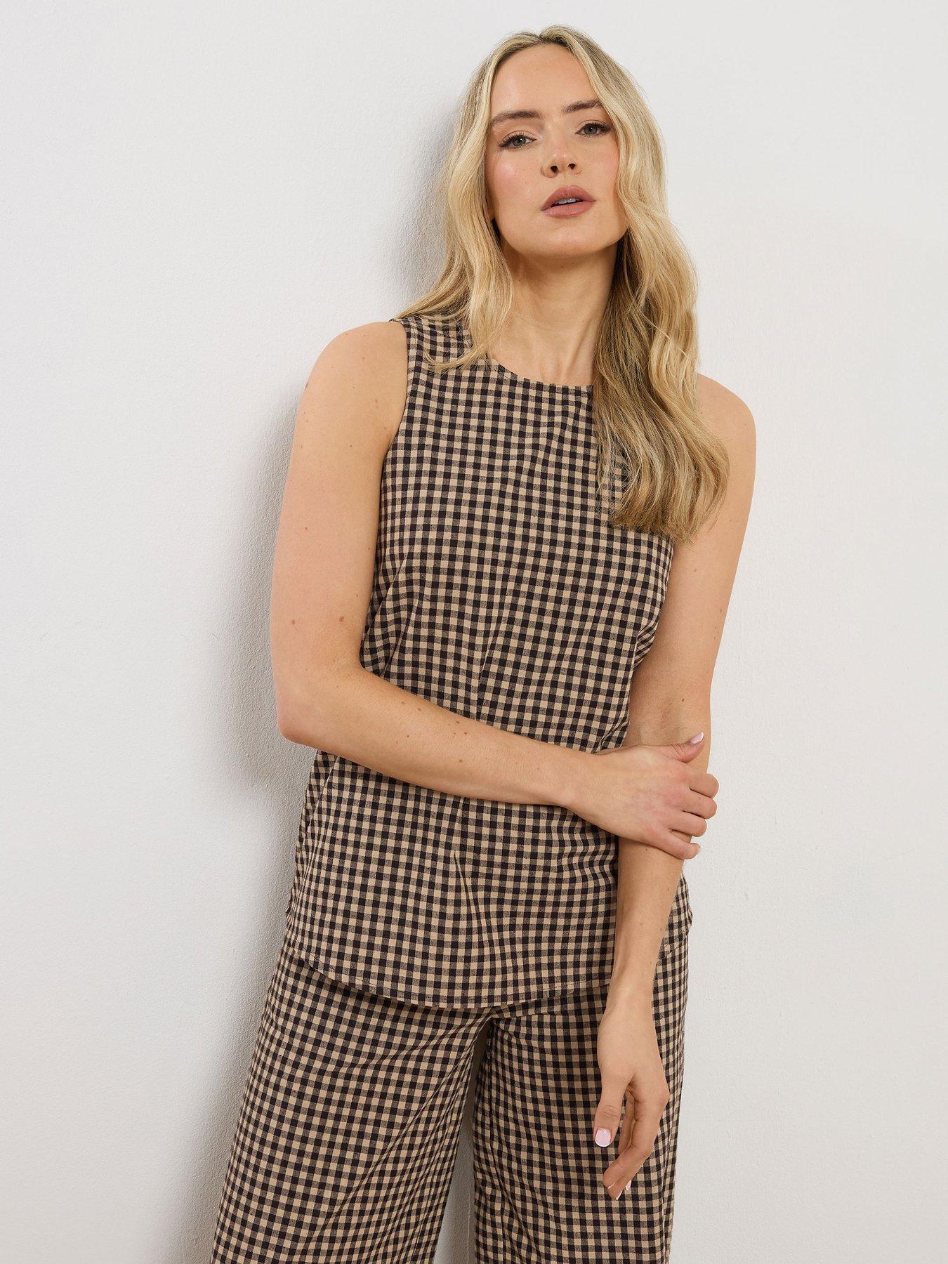 Image 1 of 5 of Long Tall Sally Gingham Sleeveless Top - Cream