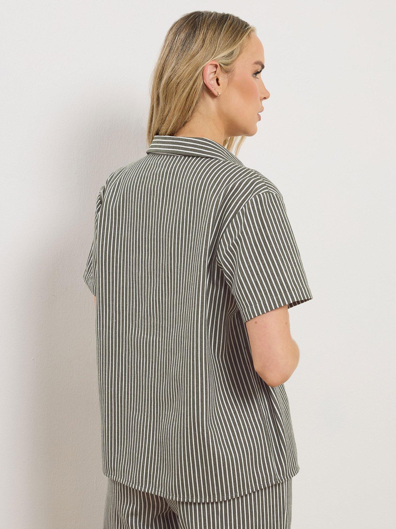 stillFront image of long-tall-sally-stripe-button-shirt-green